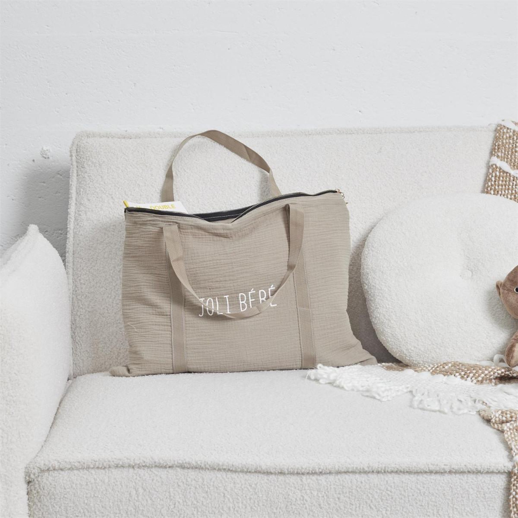 Voir la diapositive 2 : Tom & Zoé Tote bag en coton  joli bébé  50cm taupe