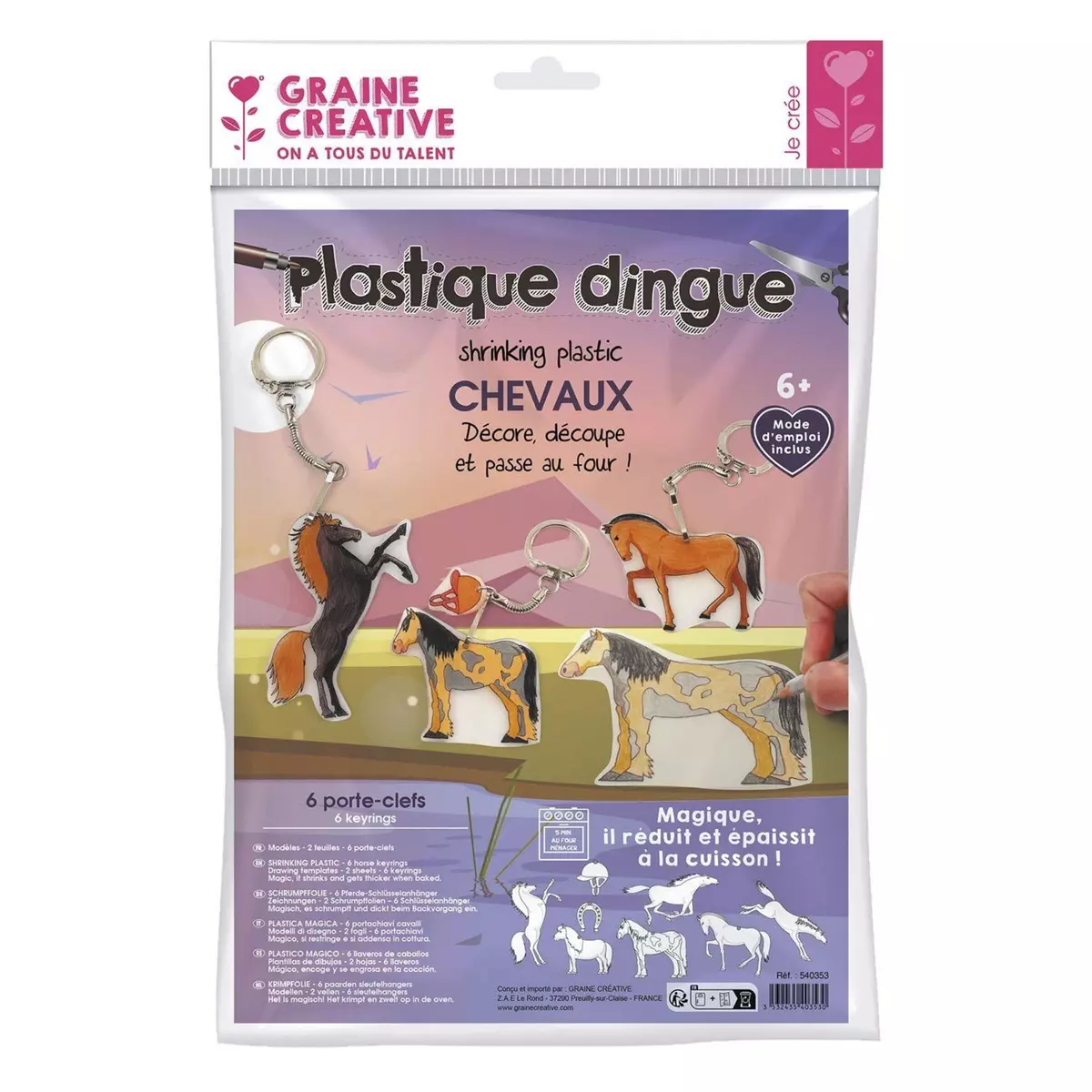 Graine créative Kit plastique dingue 6 porte-clés chevaux