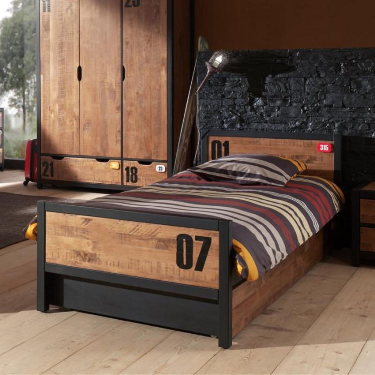 Paris Prix Lit Enfant  Alex  90x200cm Marron & Noir