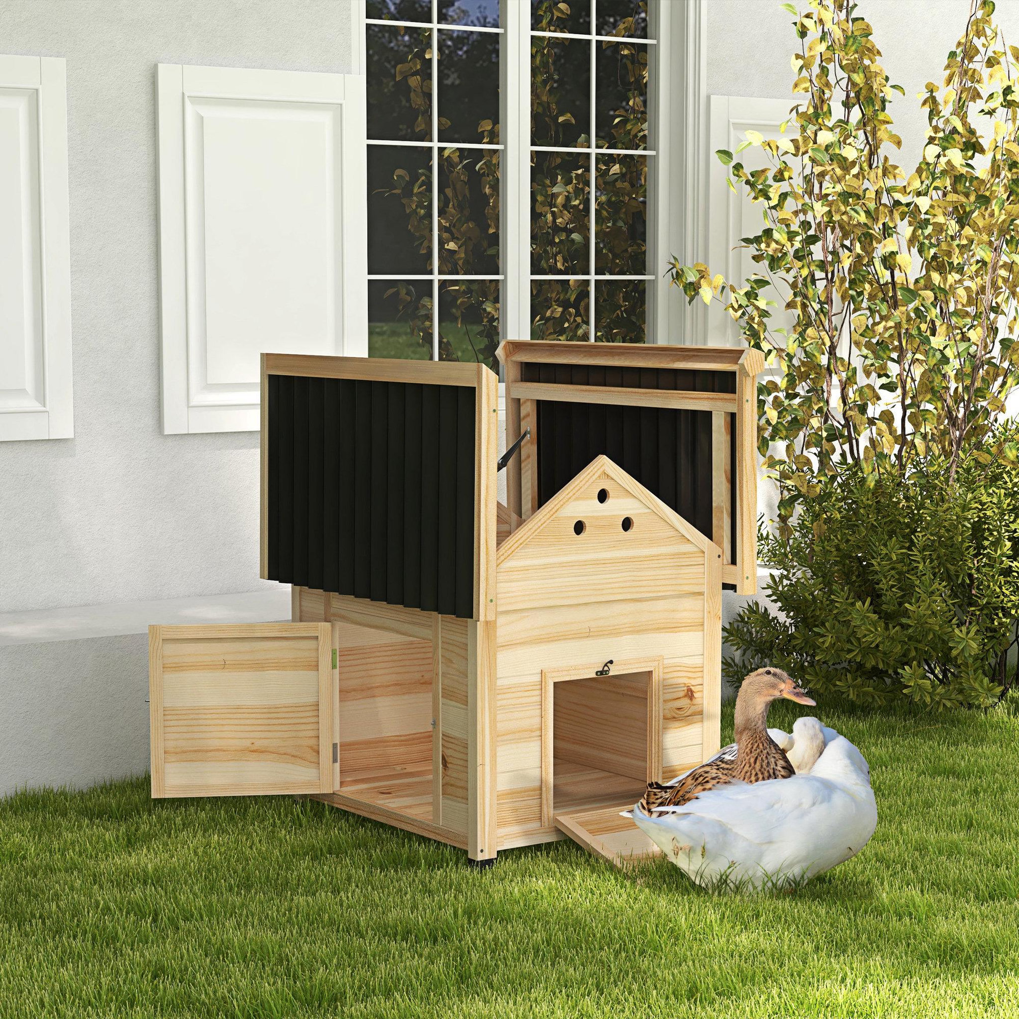 Voir la diapositive 2 : PAWHUT Nichoir canard design cottage toit ouvrant 2 portes verrouillables bois cèdre PVC noir