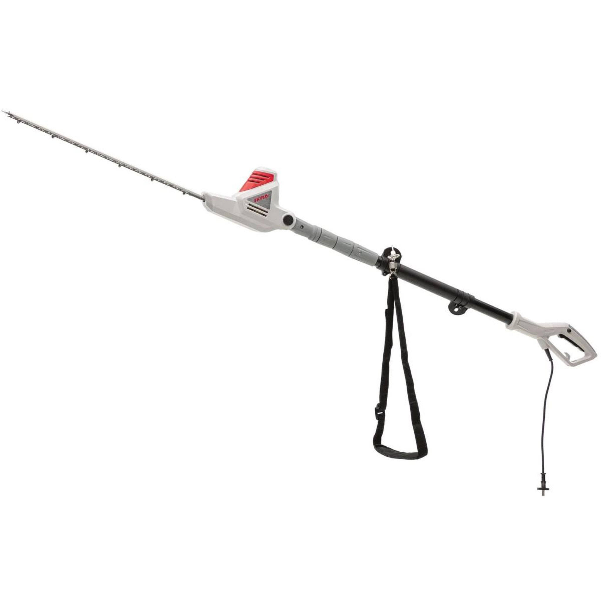 Ikra Taille haie télescopique filaire 600w - lame de coupe 59 cm coupe 51 cm taille haie sur perche réglable 1.95 - 2.40 m ikra