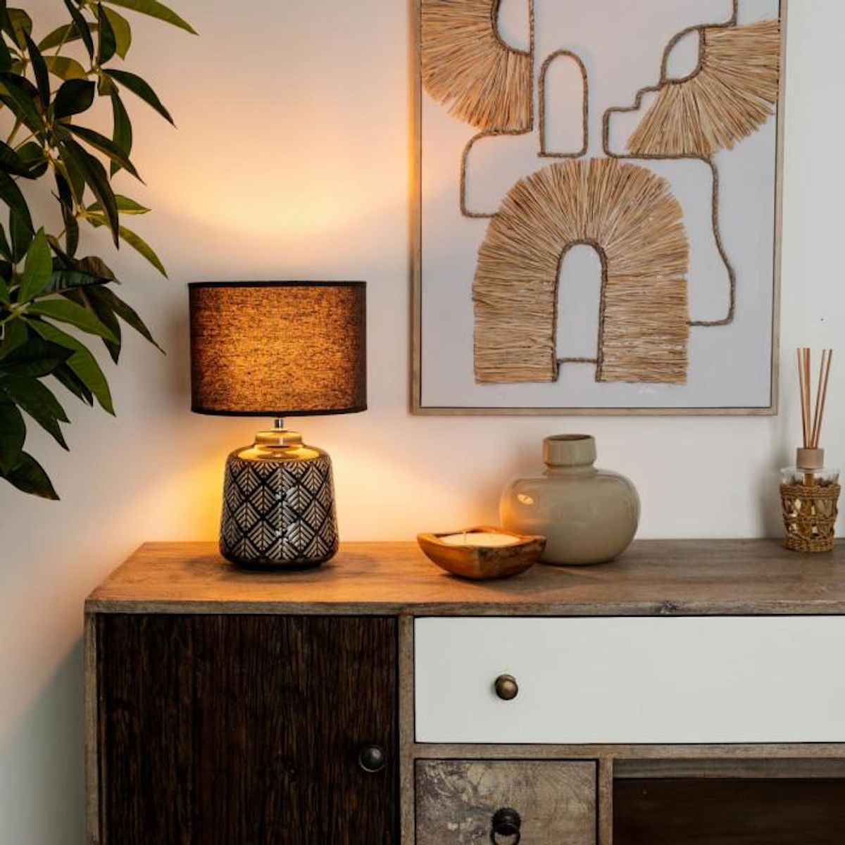 ATMOSPHERA Lampe à Poser en Céramique  Ilou  35cm Gris