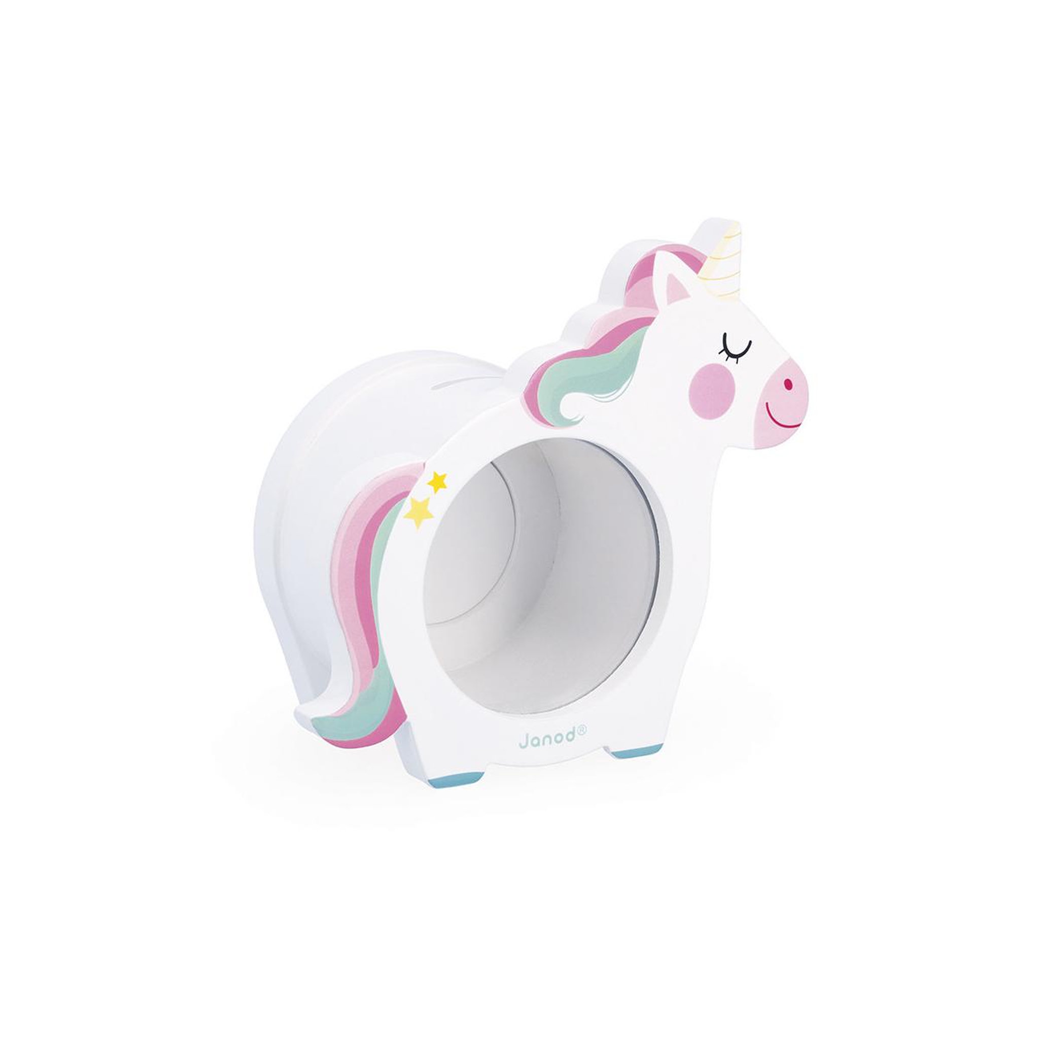 Voir la diapositive 3 : Juratoys-Janod Tirelire Licorne blanche - Face transparente