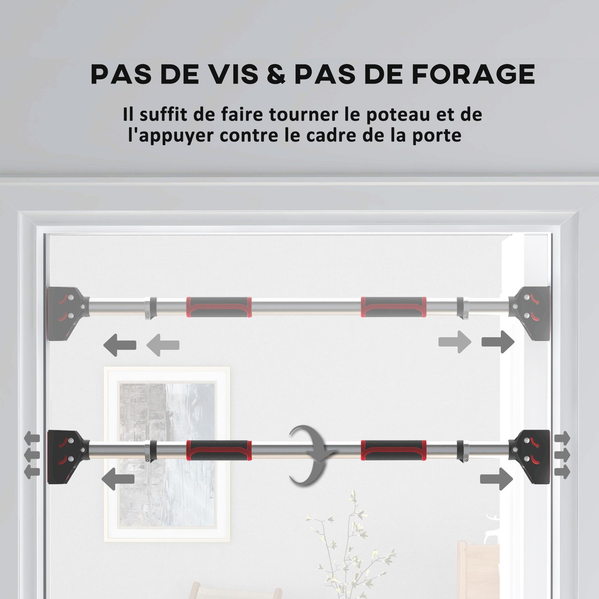 Voir la diapositive 5 : HOMCOM Barre de traction - barre de porte - pull up bar - barre d'étirement musculation pour cadres de porte sans vis - longueur ajustable (75-92cm)