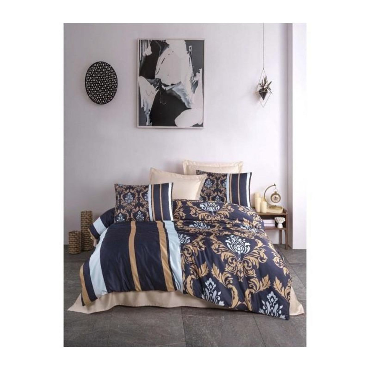 GENERIQUE Parure de lit - 1 housse de couette 220 x 240 cm + 2 taies d'oreiller 60 x 60 cm - 100 % polyester microsatin - Bleu