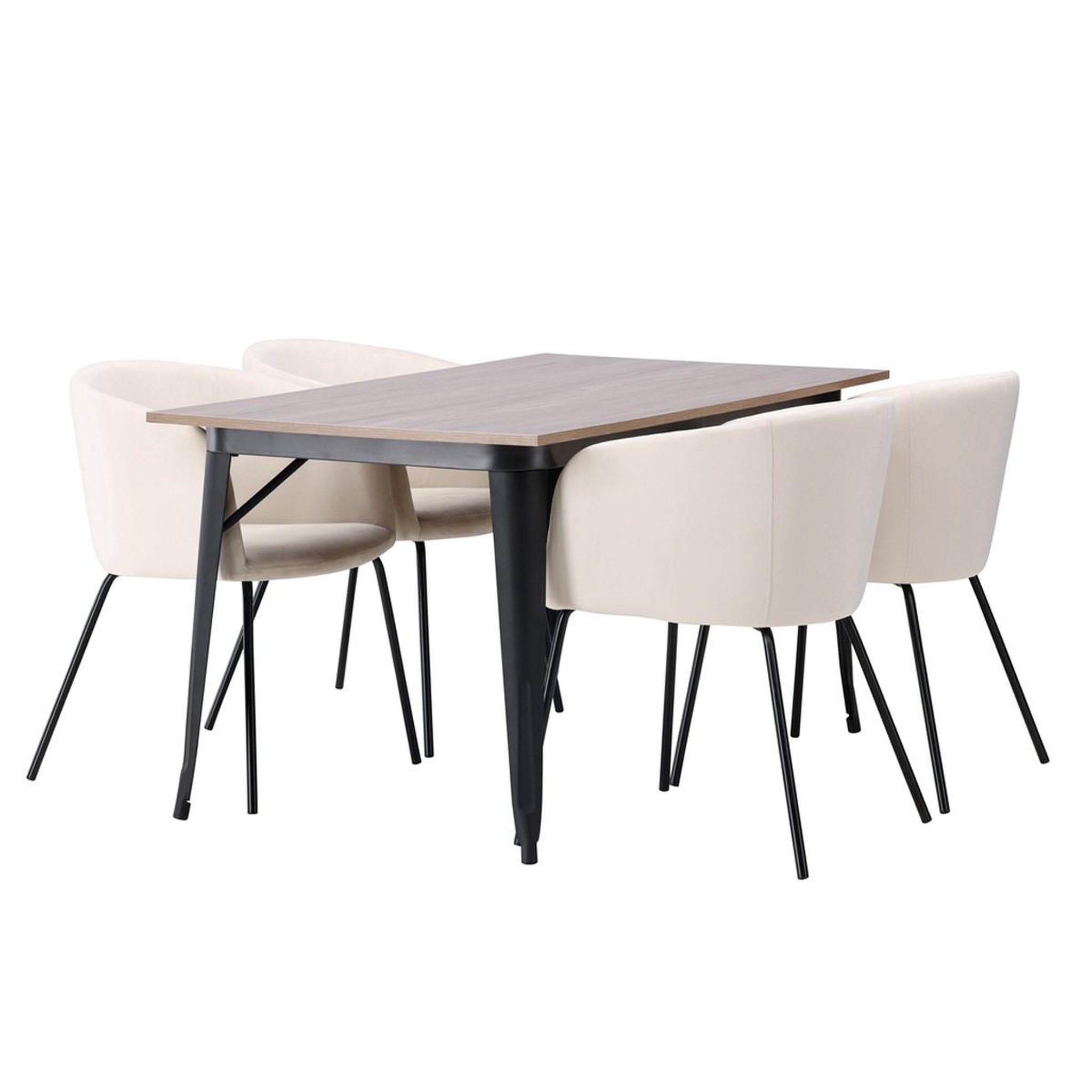 Paris Prix Ensemble table à manger & 4 chaises velours  tempe & berit  140cm naturel & beige