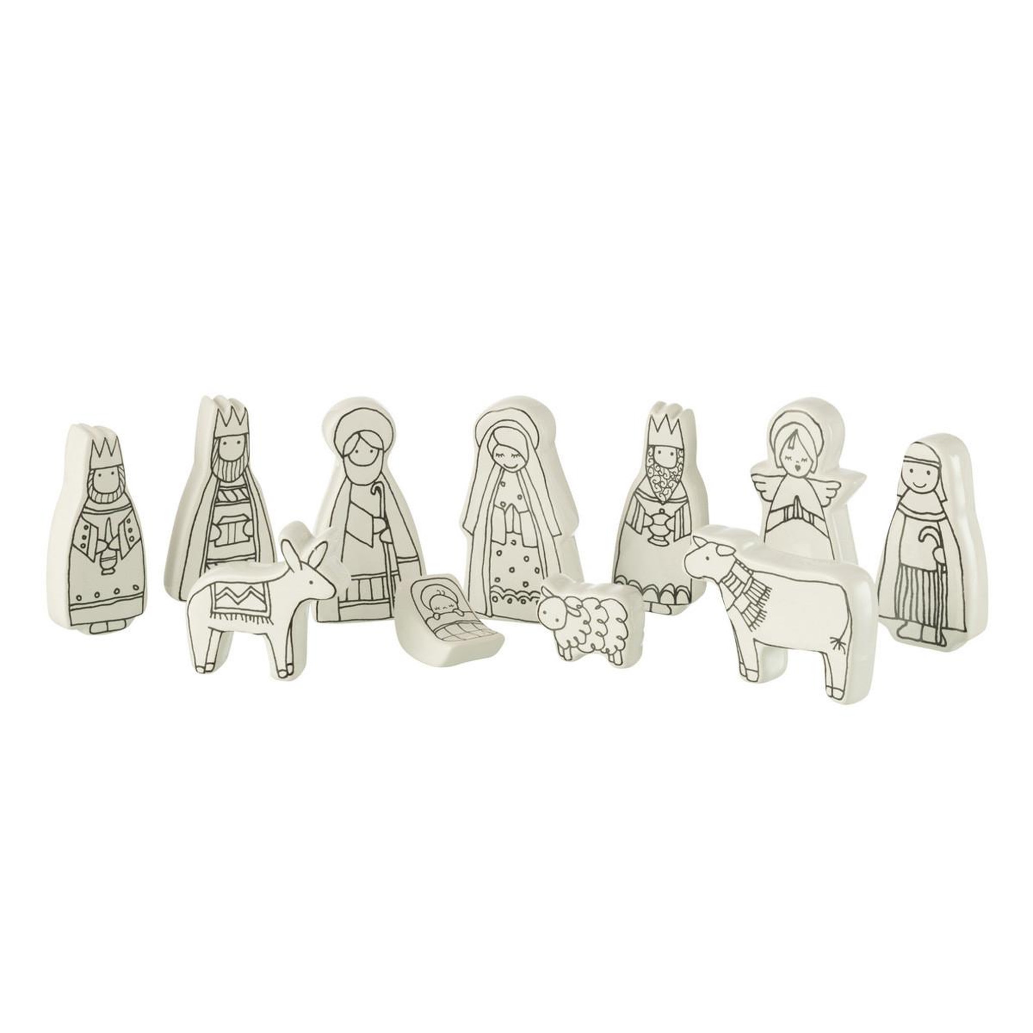 Voir la diapositive 1 : J-LINE Crèche de Noël en Dolomite  11 Santons  9cm Blanc