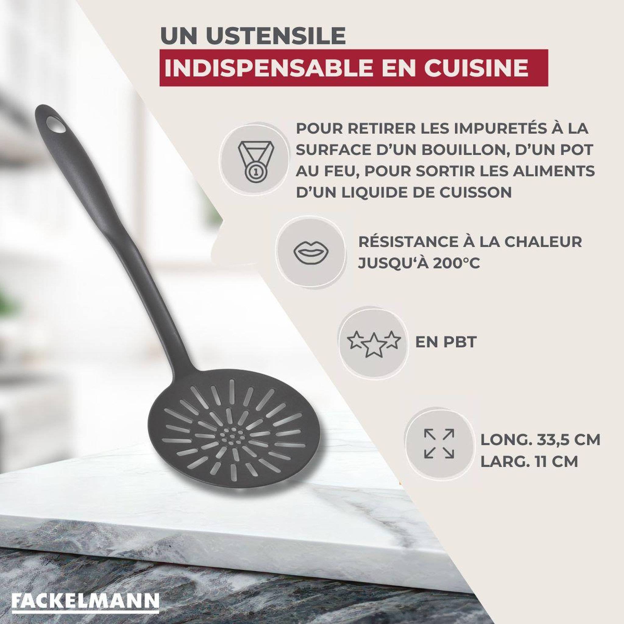 Voir la diapositive 3 : Fackelmann Écumoire 33,5 cm fackelmann clip