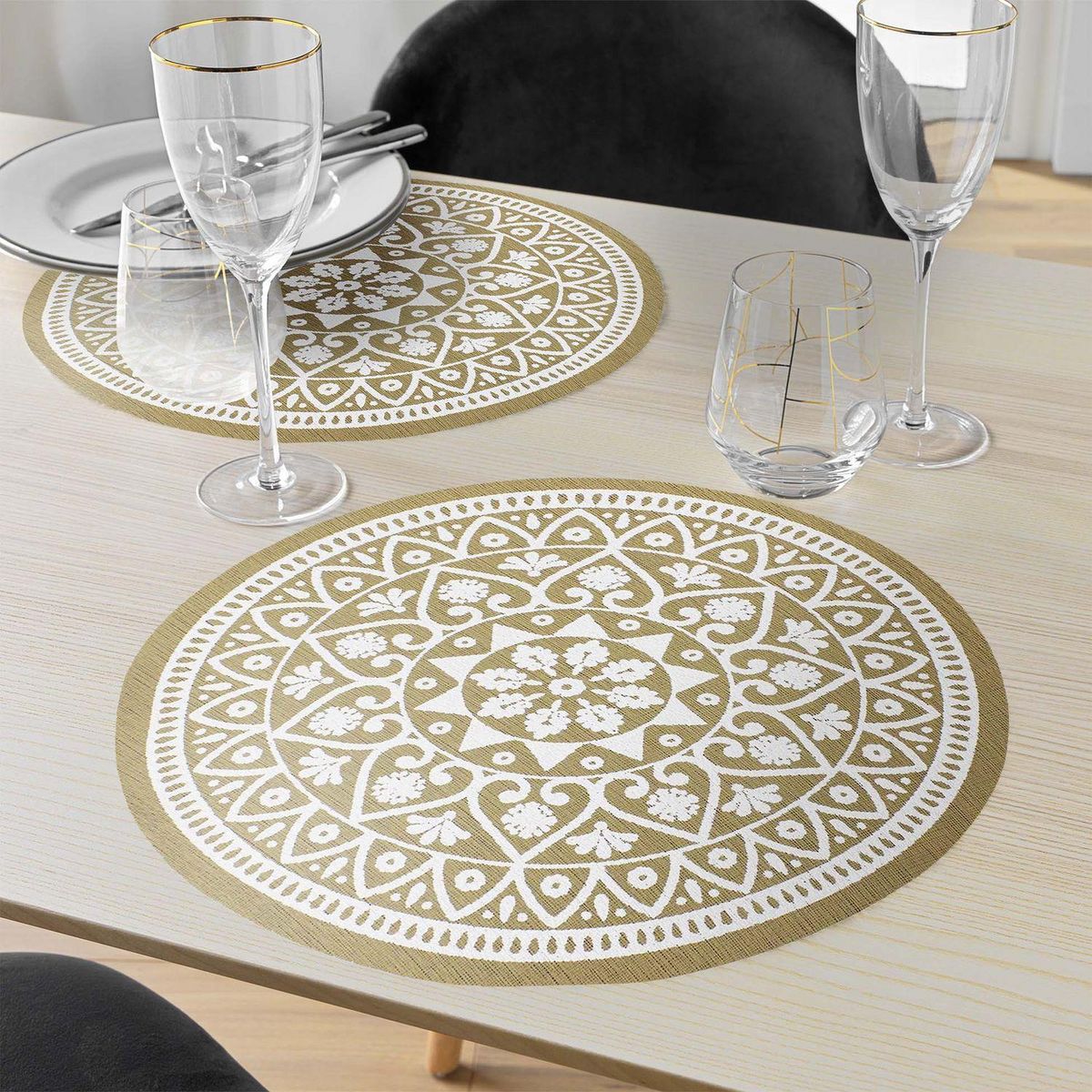 Douceur d'Intérieur Lot de 6 sets de table imitation jute lessivables - Blanc et marron