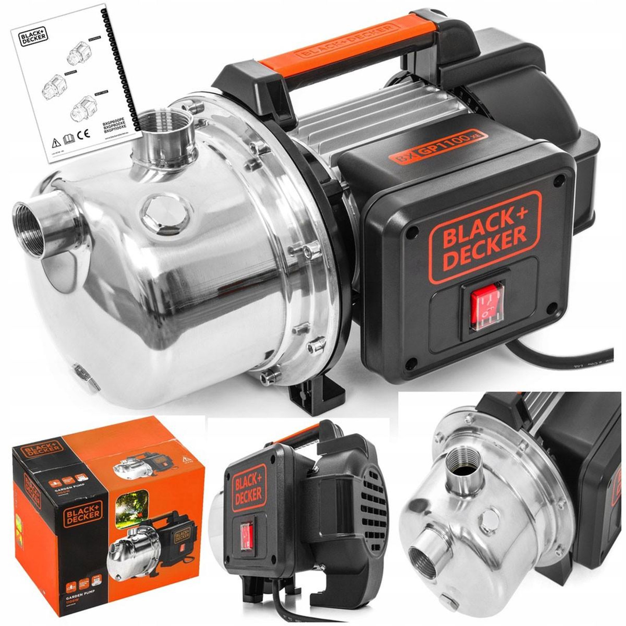 Voir la diapositive 2 : Black et Decker Pompe d'arrosage auto-amorçante eaux claires 1100W 4.5 bar 230V Moteur induction BLACK & DECKER
