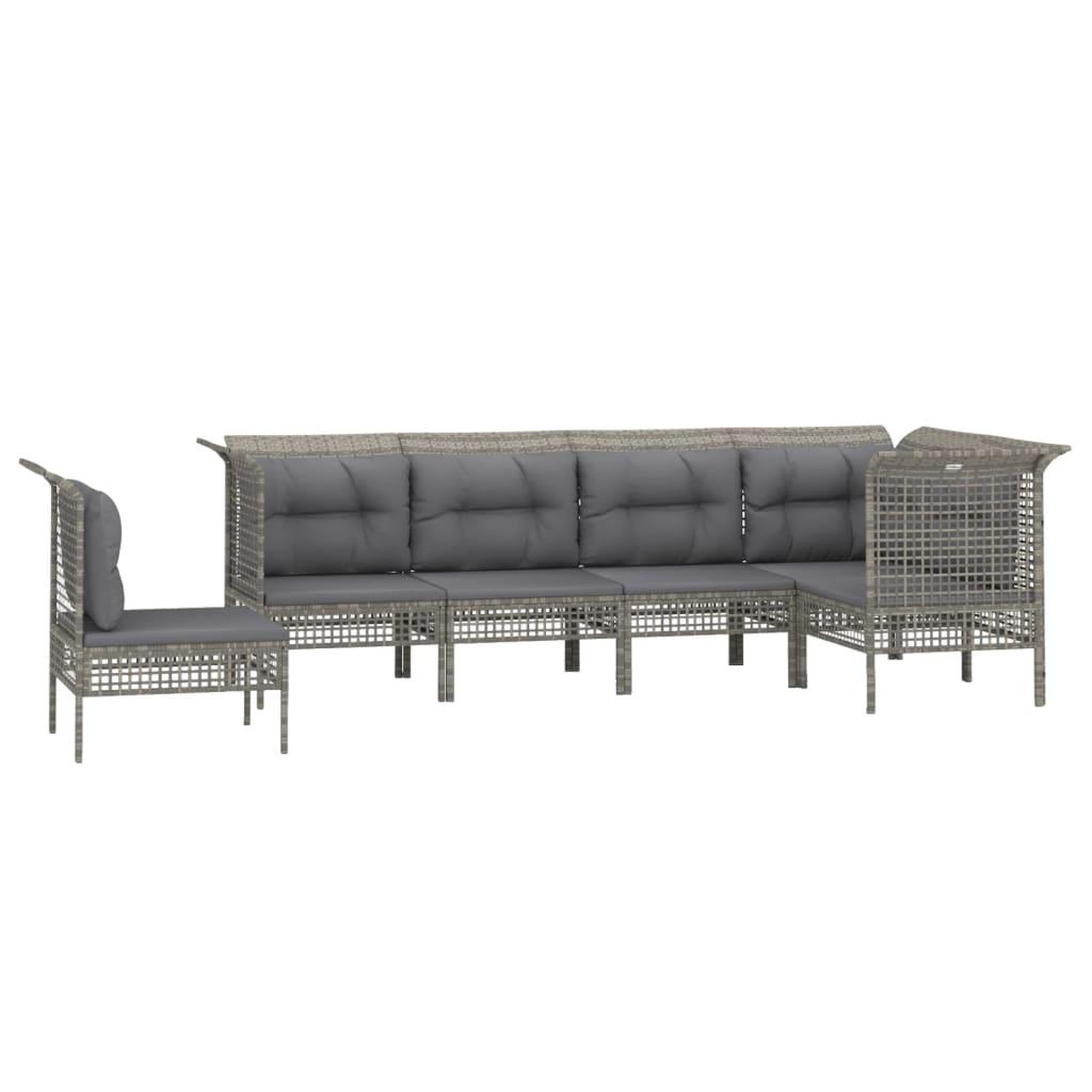 Voir la diapositive 3 : VIDAXL Salon de jardin 6 pcs avec coussins Gris Resine tressee