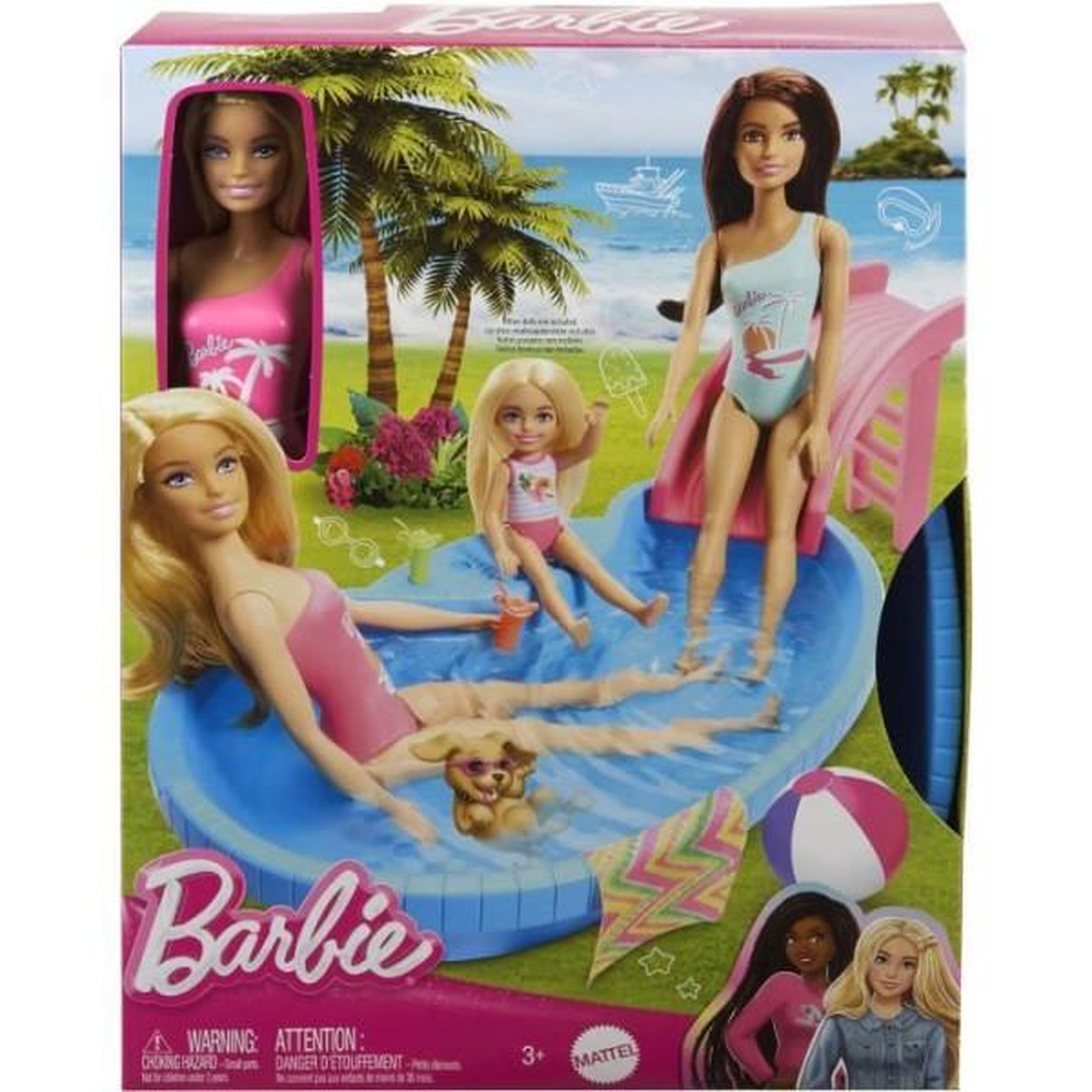Voir la diapositive 3 : BARBIE Barbie-Poupée et accessoires-Coffret poupée blonde avec piscine de reve HRJ74