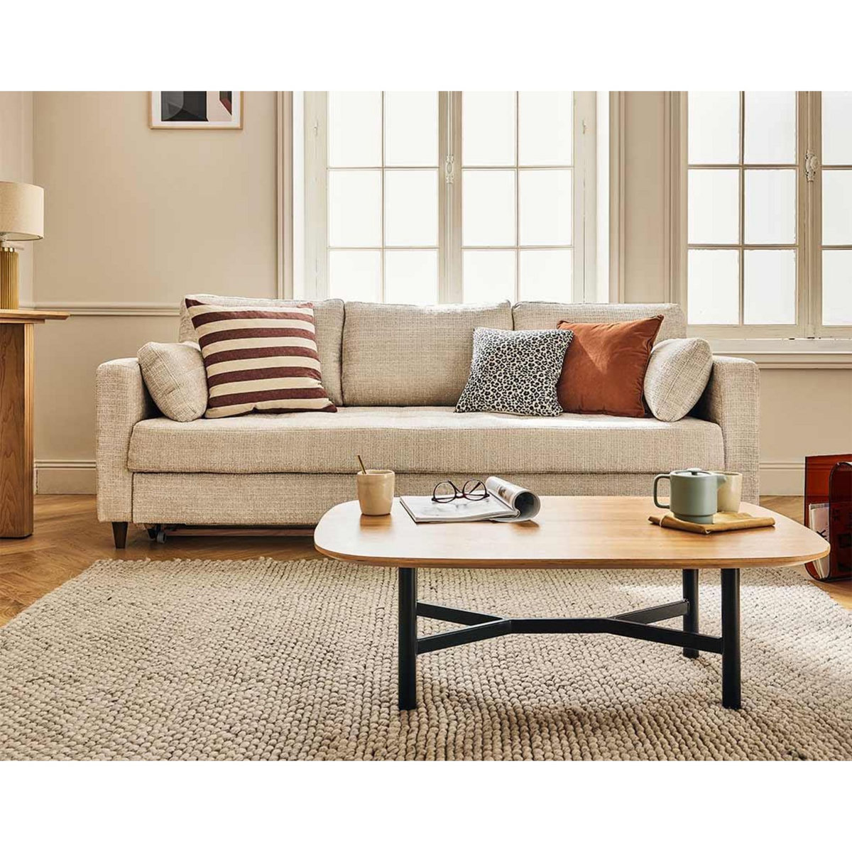 LISA DESIGN Anna - canapé droit 3 places convertible avec poche en velours texturé