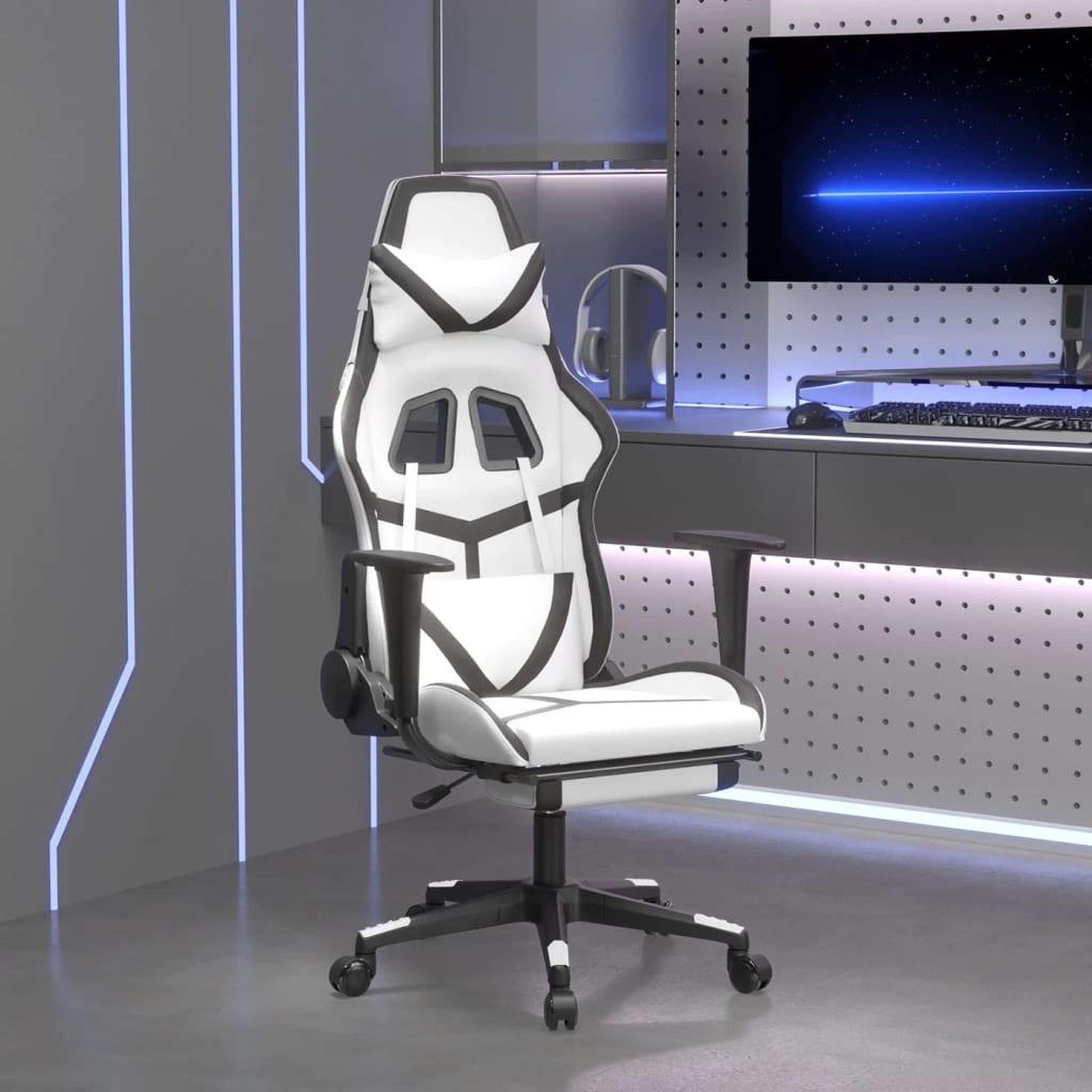 VIDAXL Chaise de jeu avec repose-pied Blanc et noir Similicuir