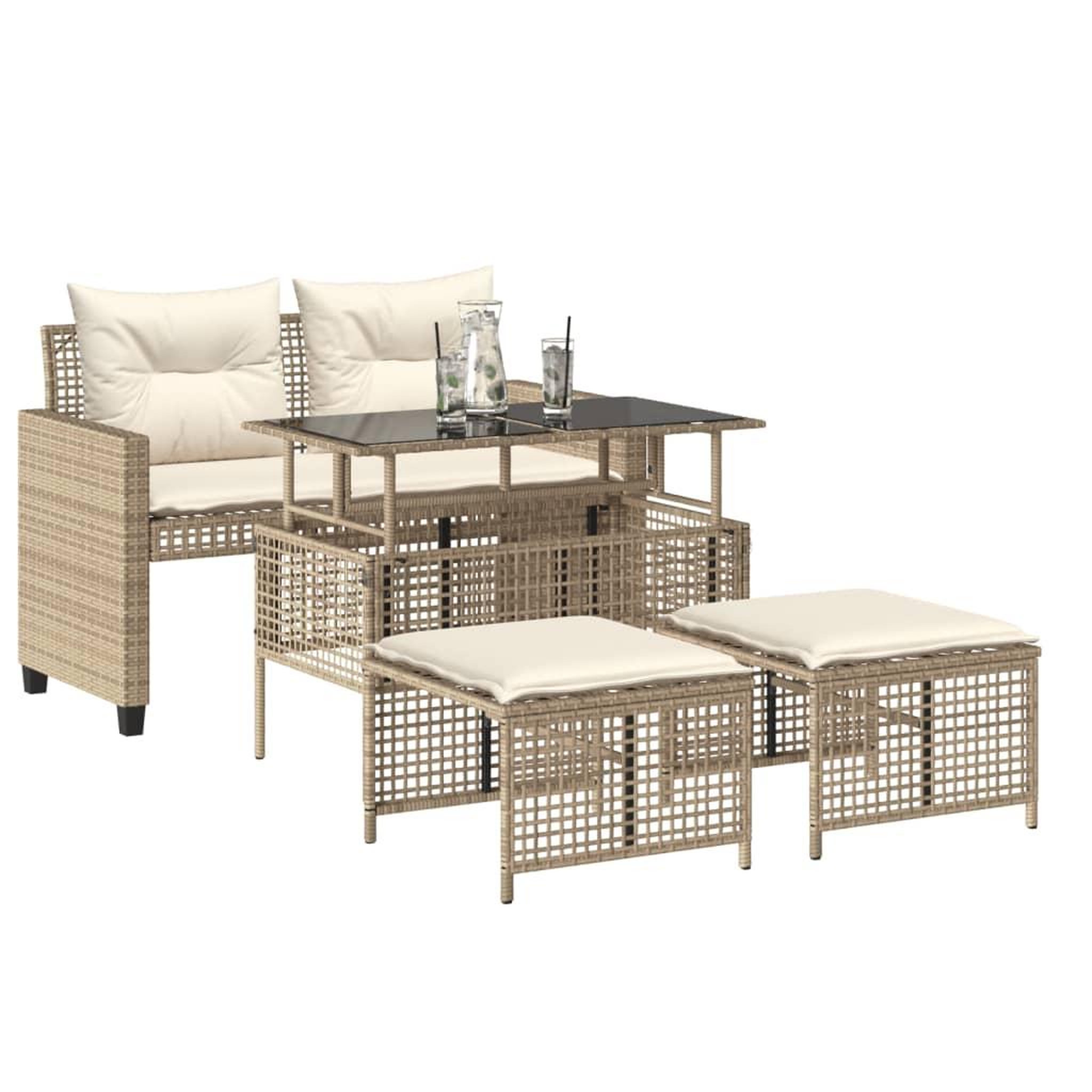 Voir la diapositive 3 : VIDAXL Salon de jardin avec coussins 4 pcs beige resine tressee verre