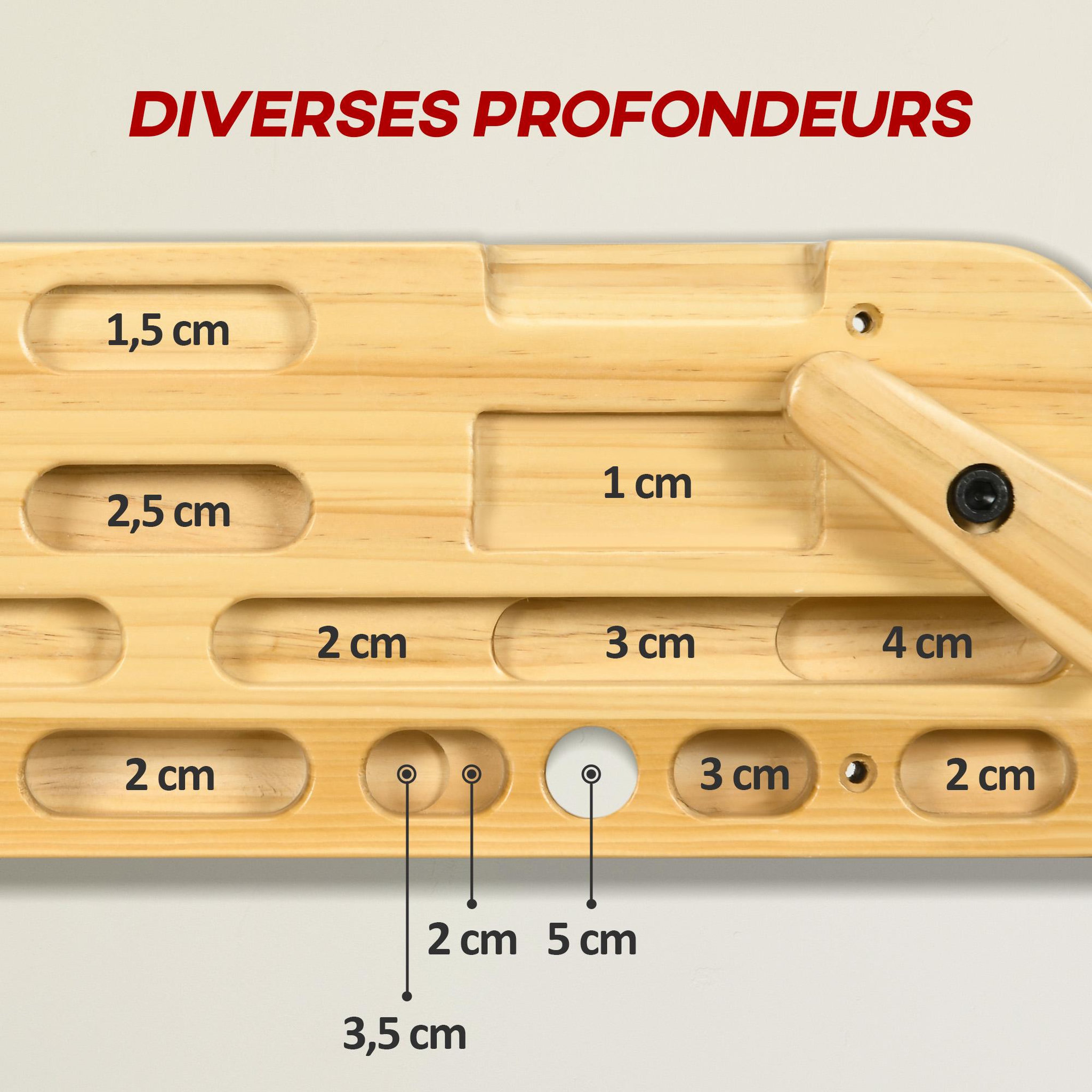Voir la diapositive 5 : HOMCOM Poutre d'entrainement escalade - planche d'escalade - nombreuses différentes préhensions - bois de hêtre