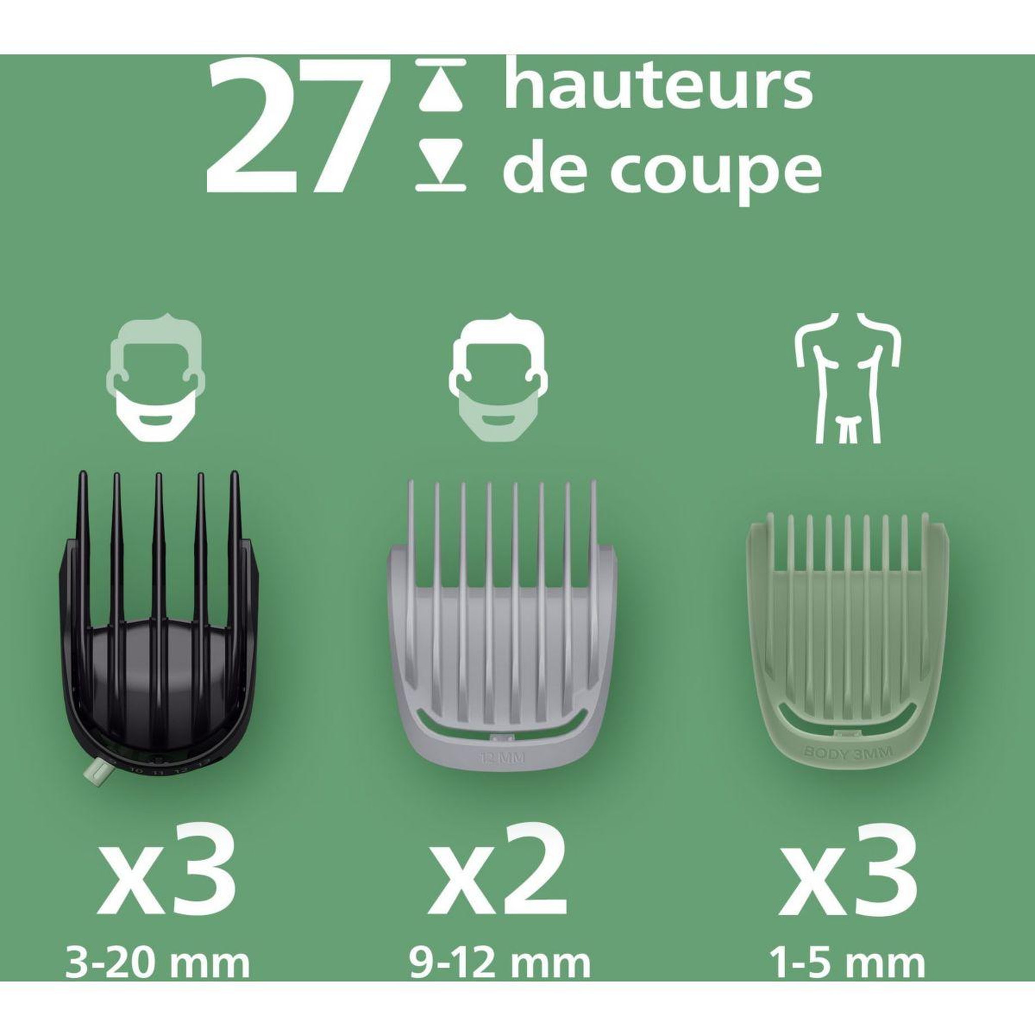 Voir la diapositive 2 : Philips Tondeuse multi usages mg9557/15 series 9000, 27 hauteurs de coupe, précision 0,2 mm, autonomie 120 mn