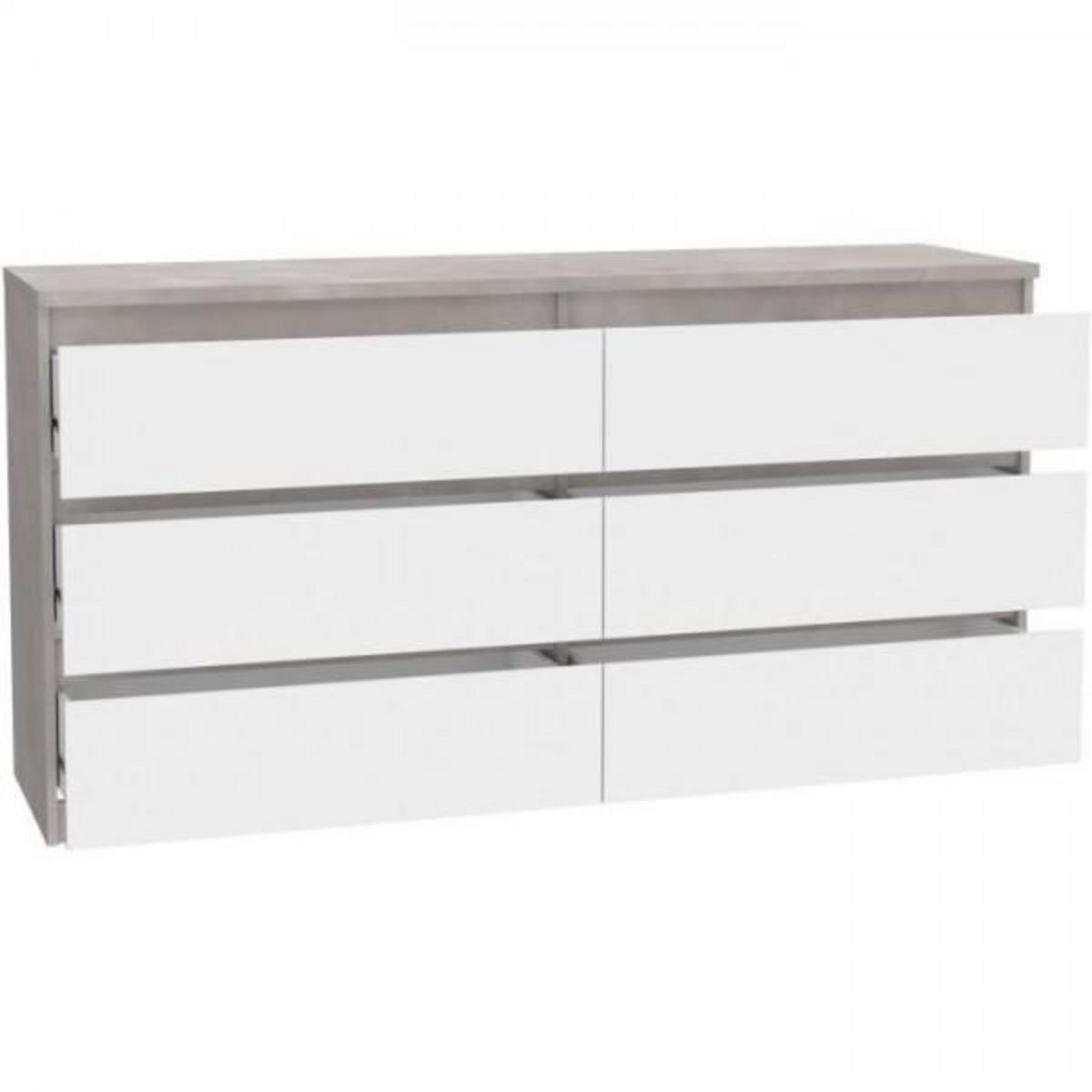 MARKET24 Commode CHELSEA 6 Tiroirs - Couleur blanc/béton clair - L 154 x P 42,2 x H 79,9 cm