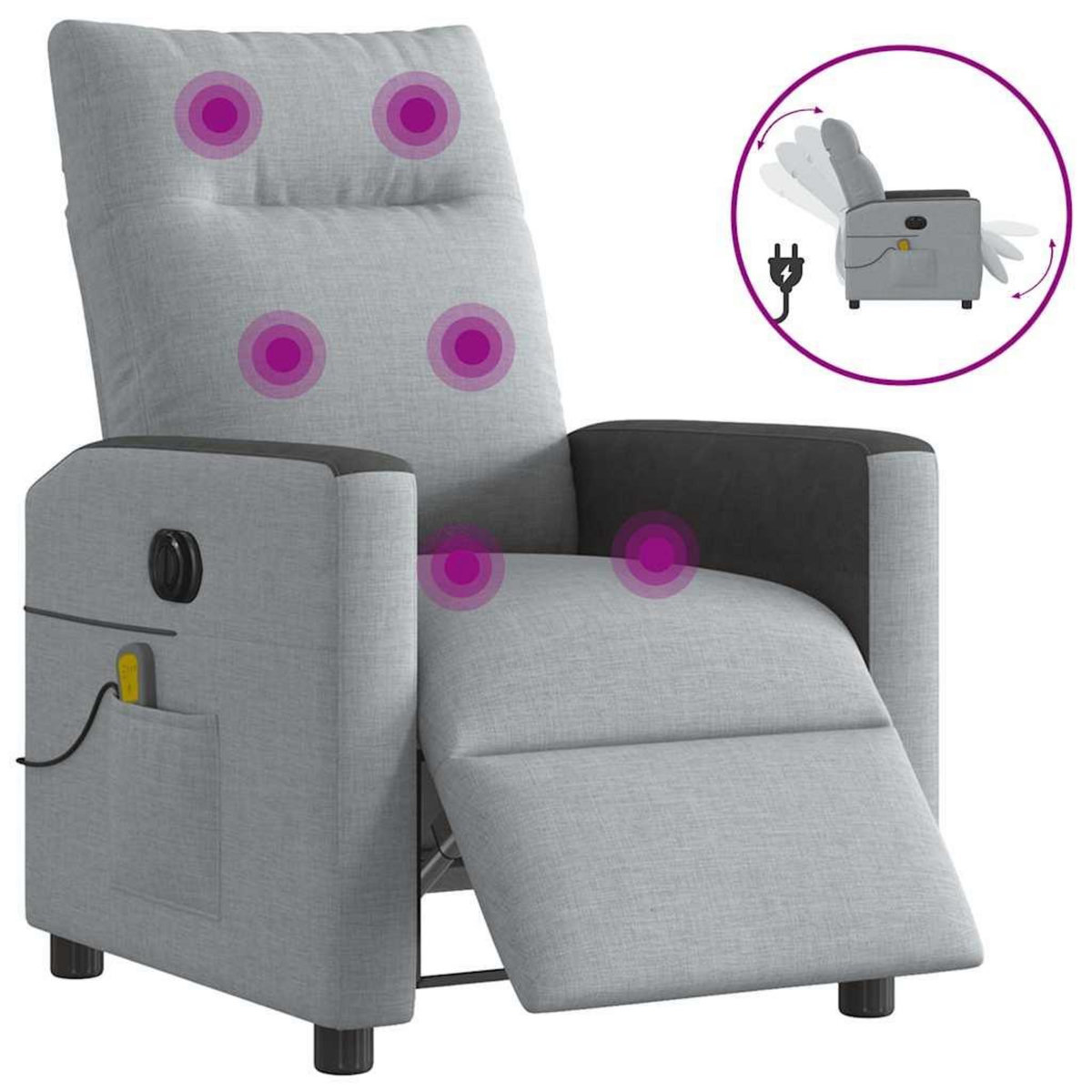 VIDAXL Fauteuil de massage inclinable electrique gris clair tissu