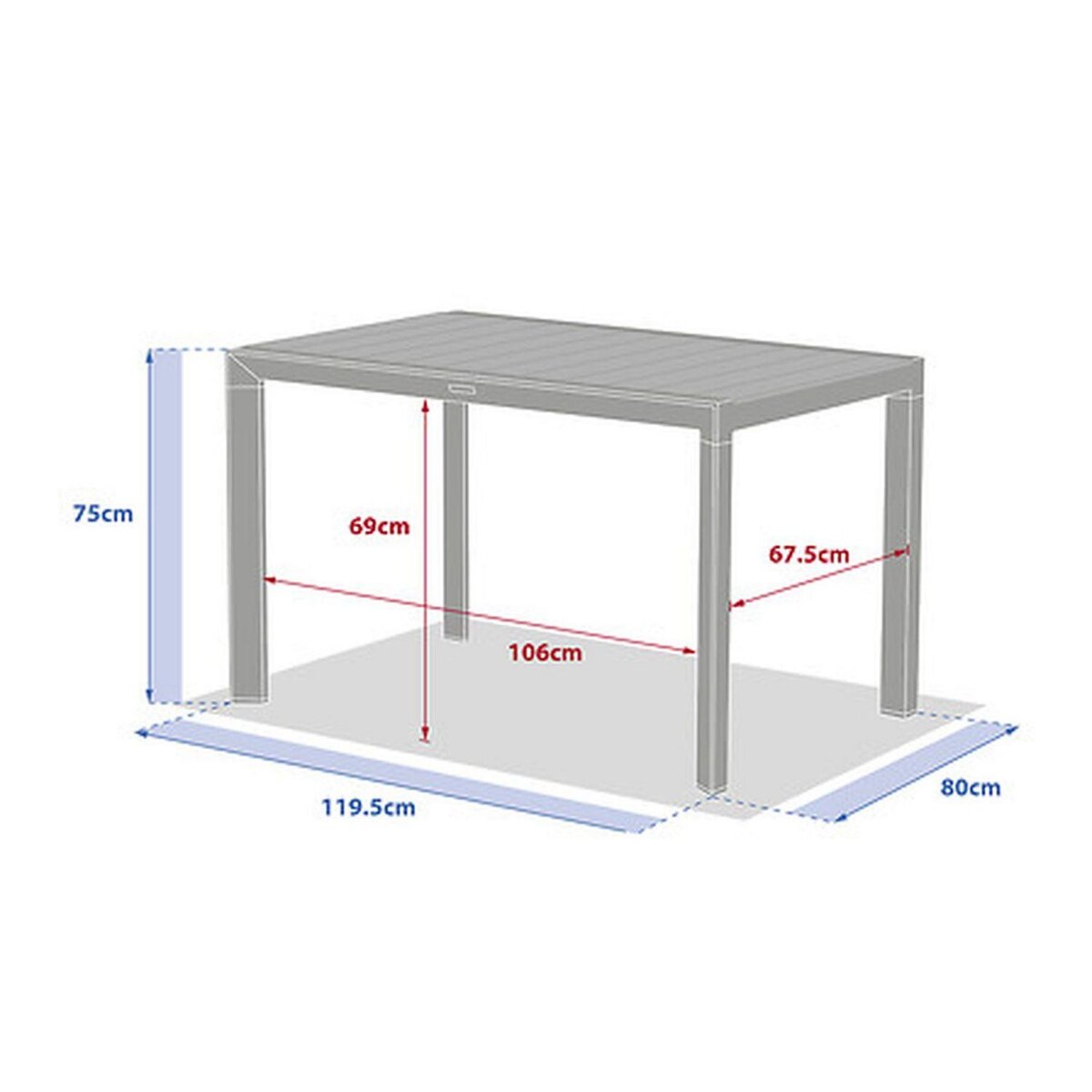 HESPERIDE Table de jardin fixe en aluminium effet bois 4 places EVASION