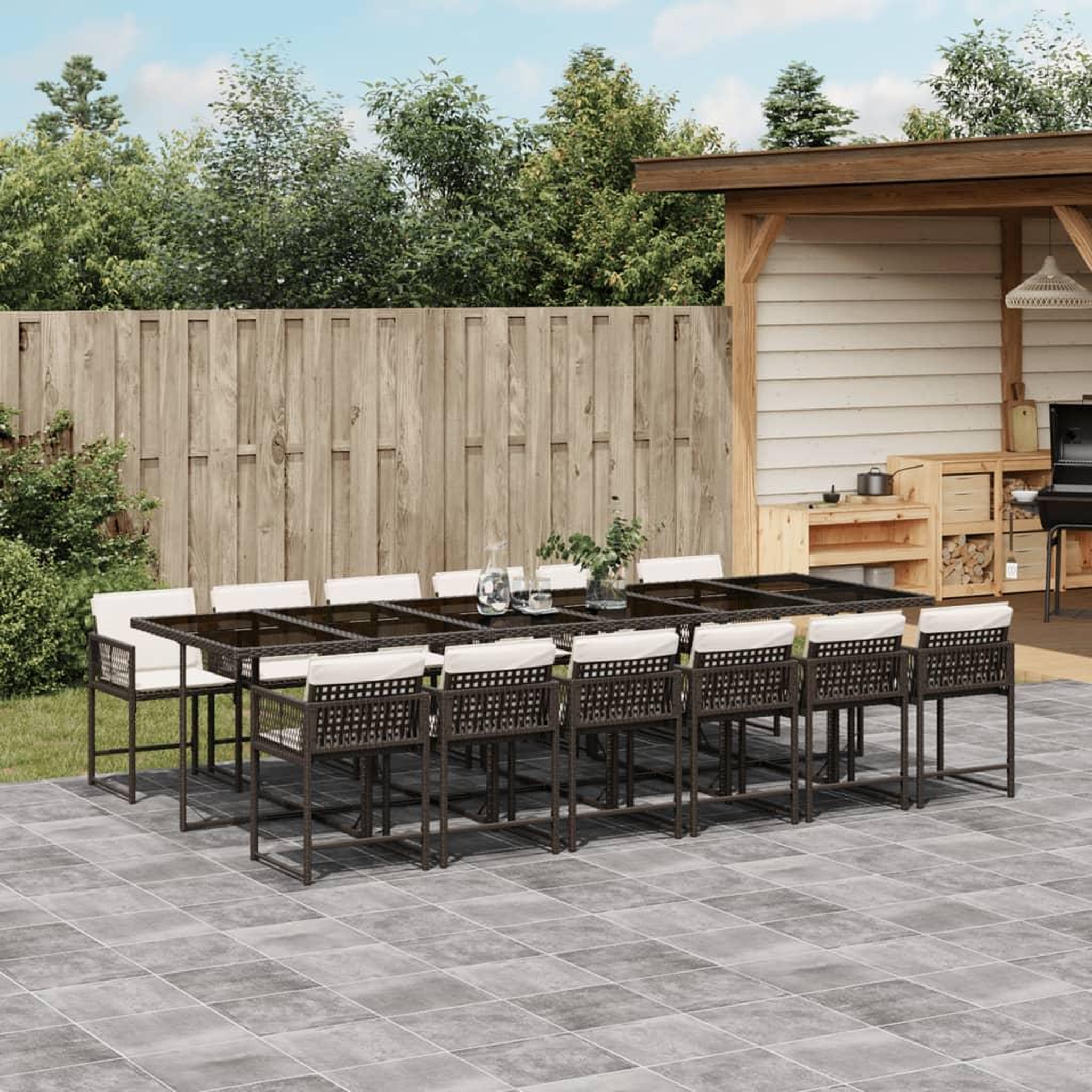 VIDAXL Ensemble a manger de jardin avec coussins 13 pcs marron rotin