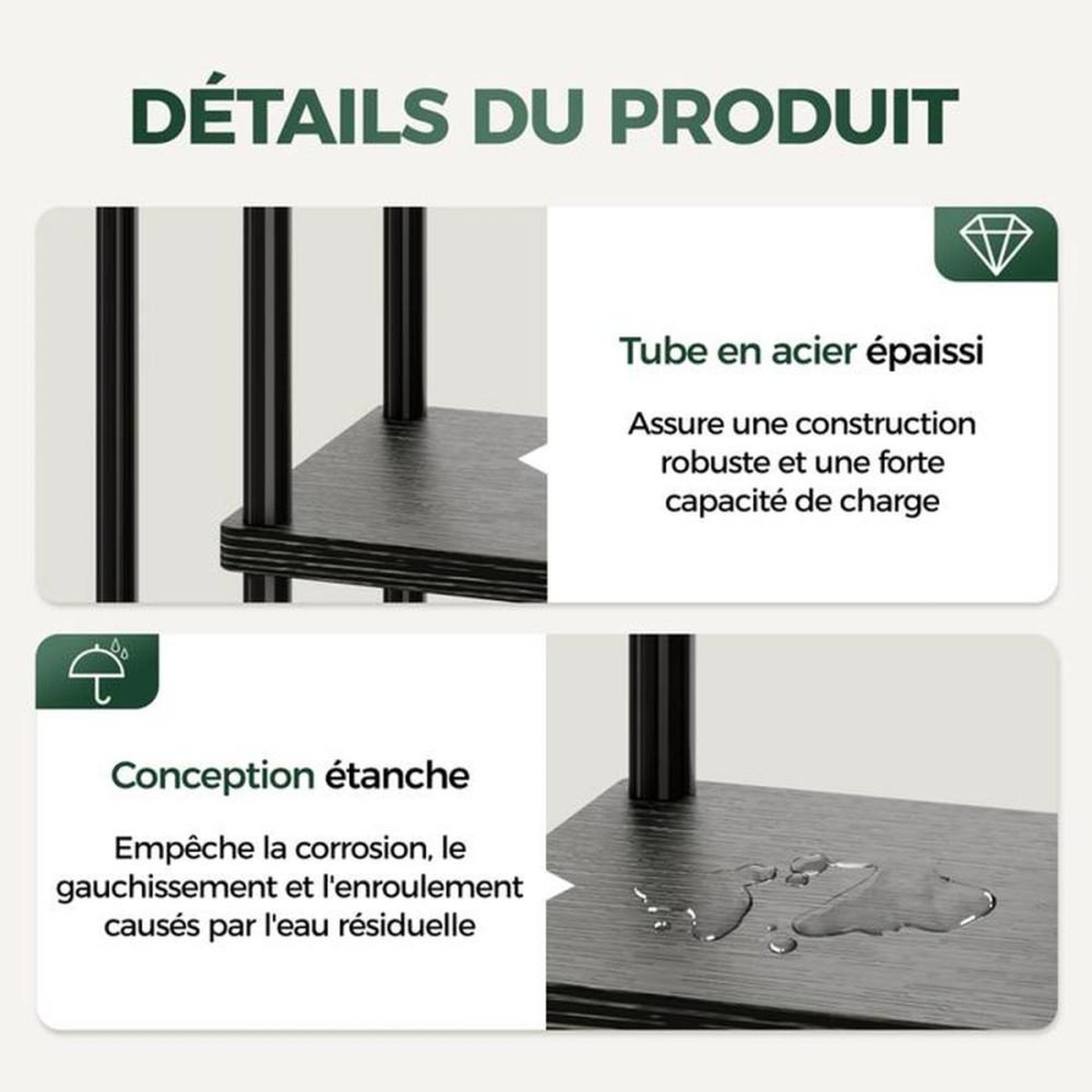 Voir la diapositive 6 : Support plante à 6 niveaux 130 cm noir métal et bois, présentoir intérieur extérieur