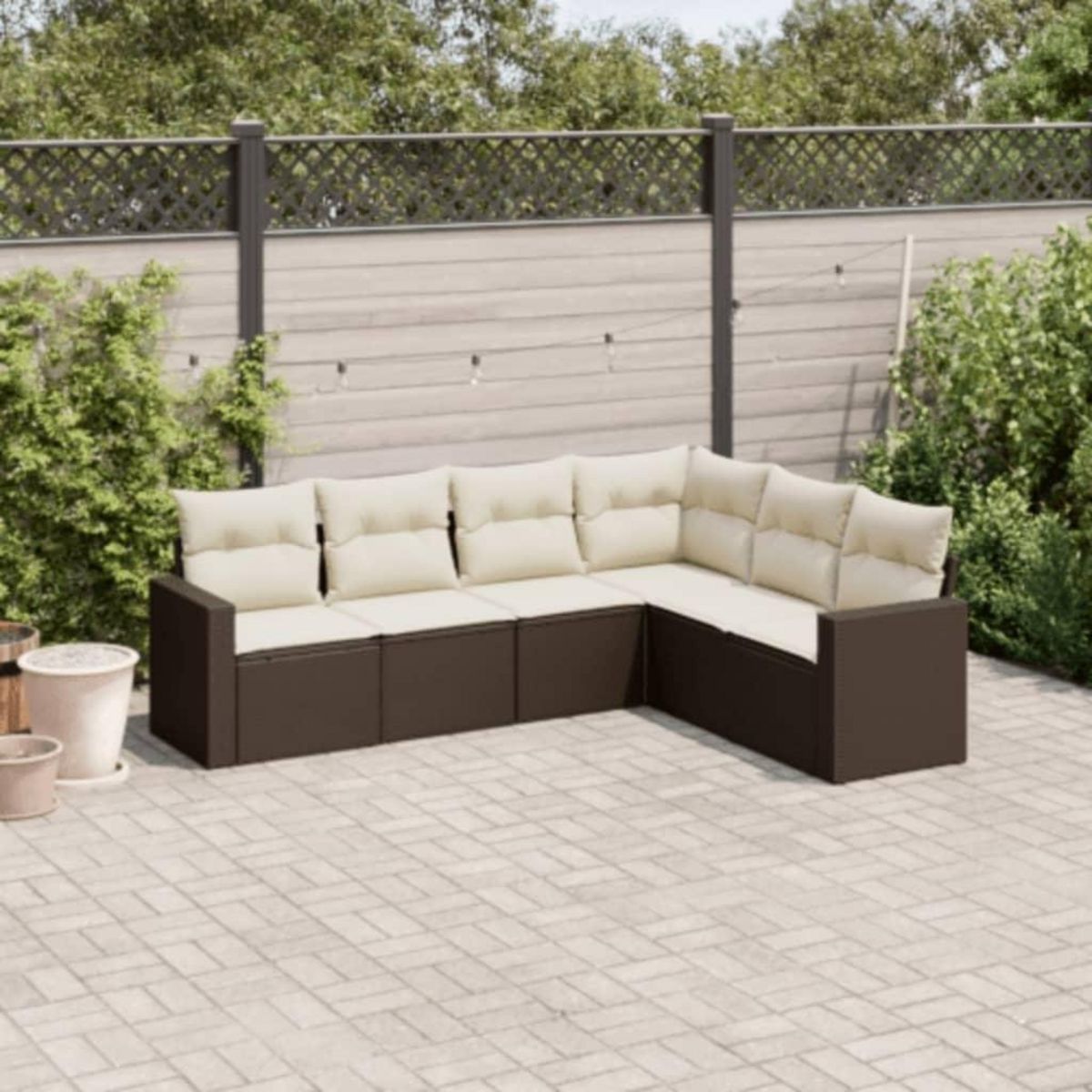 VIDAXL Salon de jardin avec coussins 6 pcs marron resine tressee