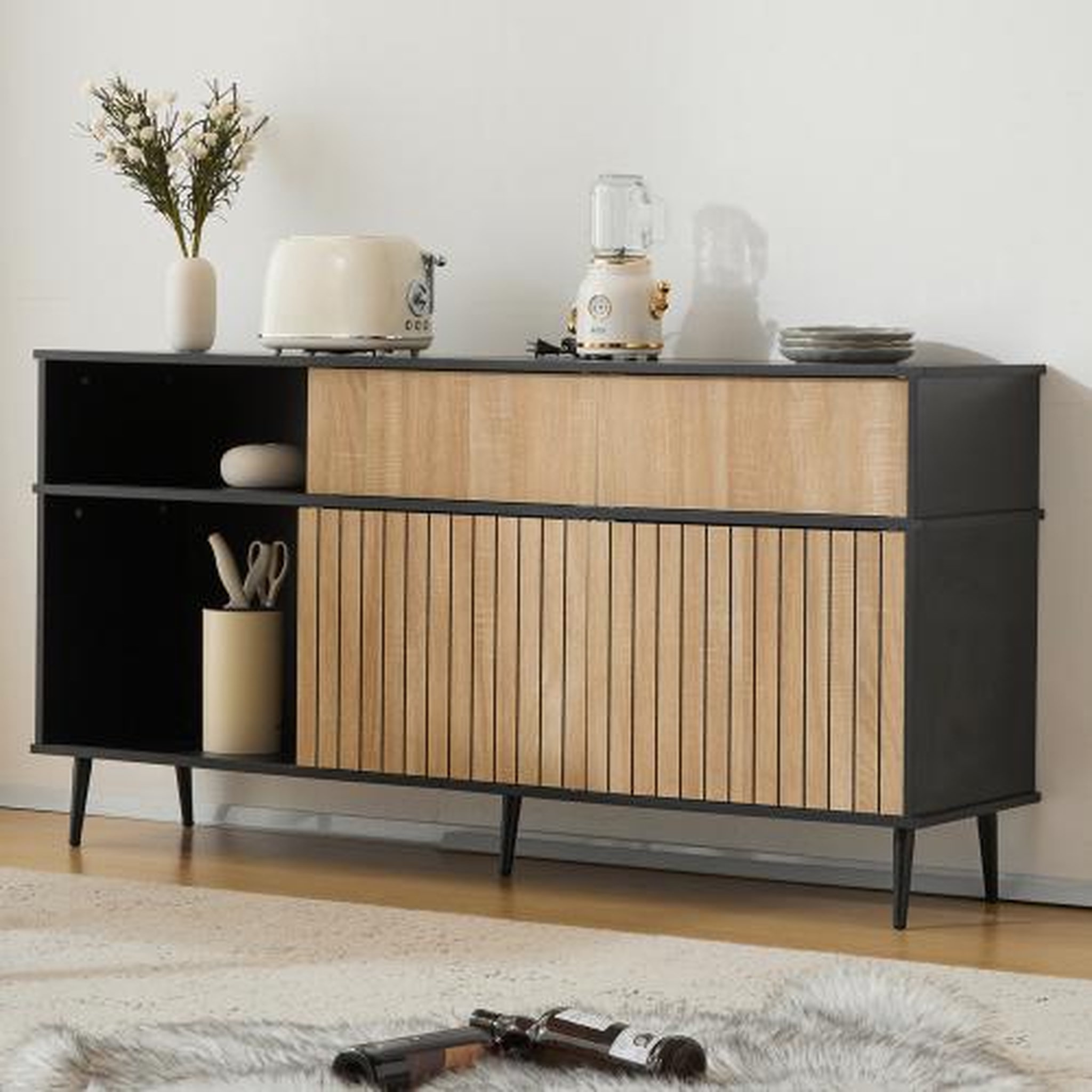 Voir la diapositive 5 : MERAX Buffet de cuisine 4 portes 1 tiroir - 160 cm noir+naturel panneau de particules