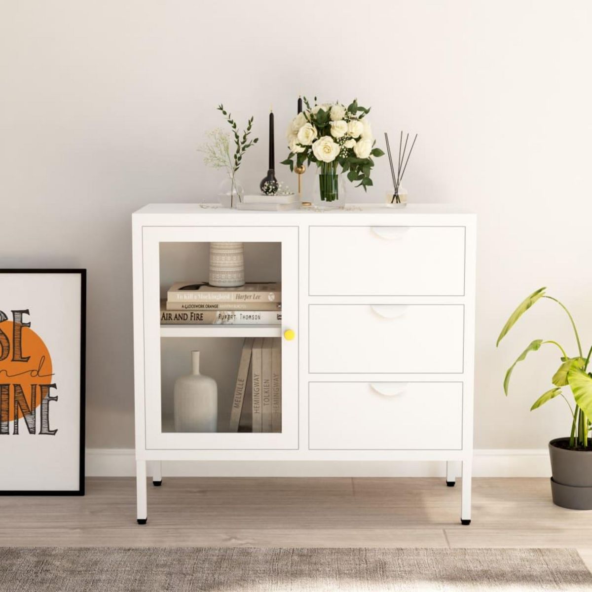 VIDAXL Buffet Blanc 75x35x70 cm Acier et verre trempe
