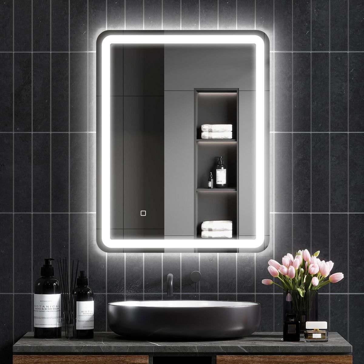 KLEANKIN Miroir lumineux LED salle de bain 70 x 90 cm lumière réglable 3 couleurs fonction anti-buée et mémoire
