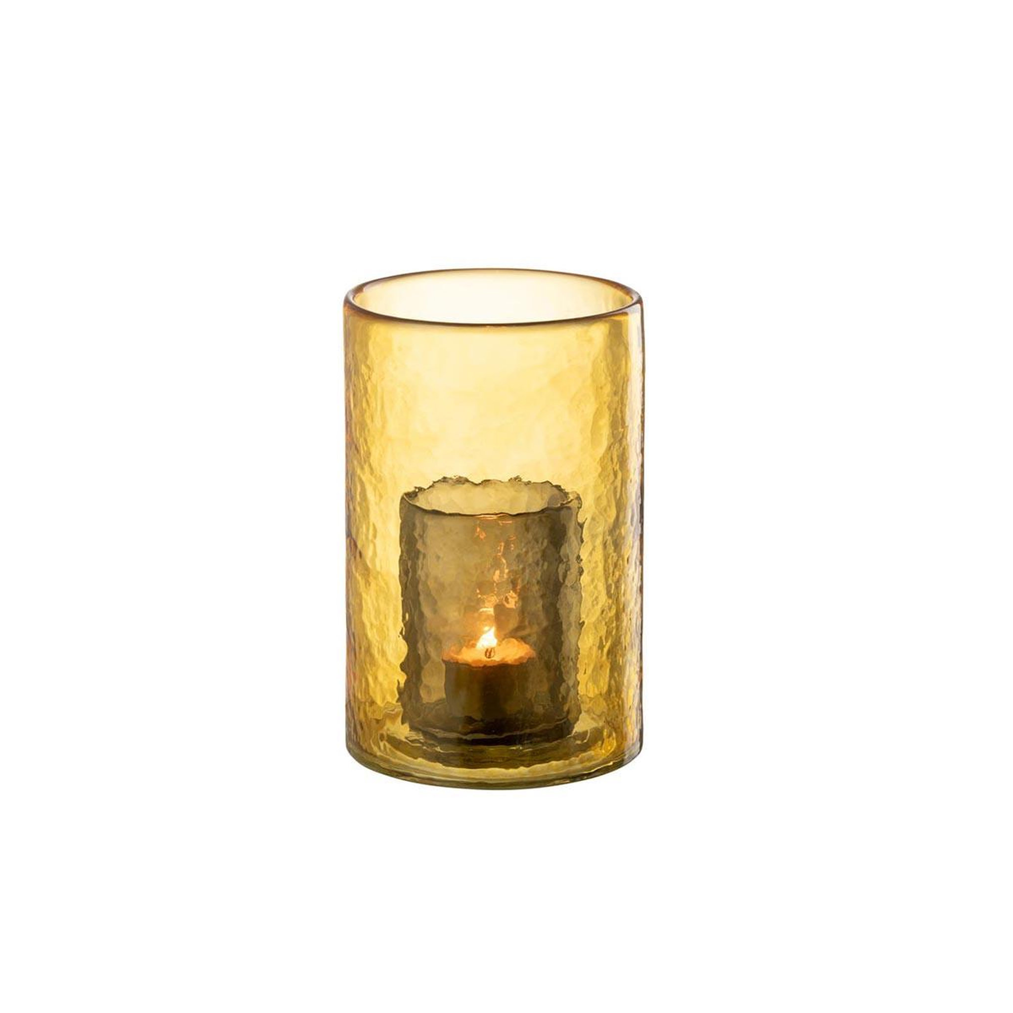 Voir la diapositive 2 : J-LINE Photophore Double en Verre  Hurricane  20cm Jaune