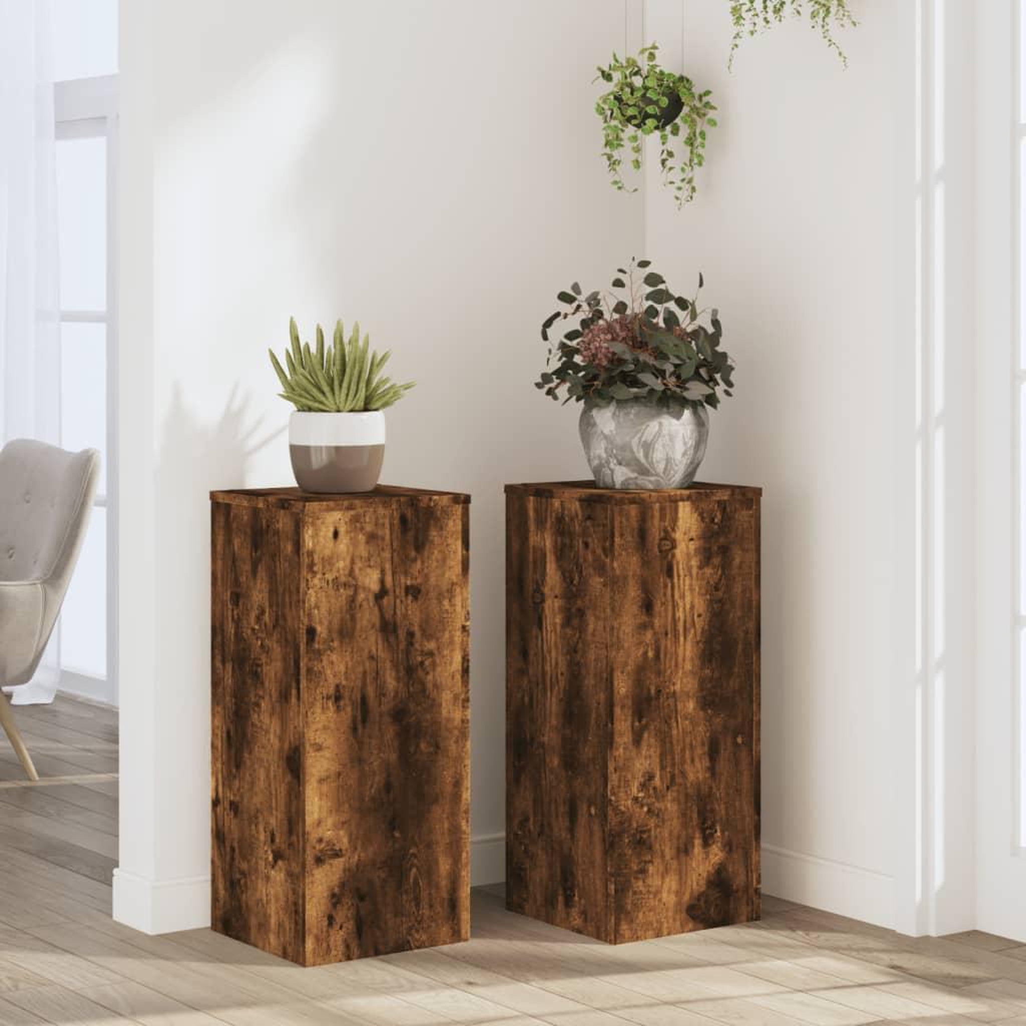 VIDAXL Supports pour plantes 2 pcs chene fume bois d'ingenierie