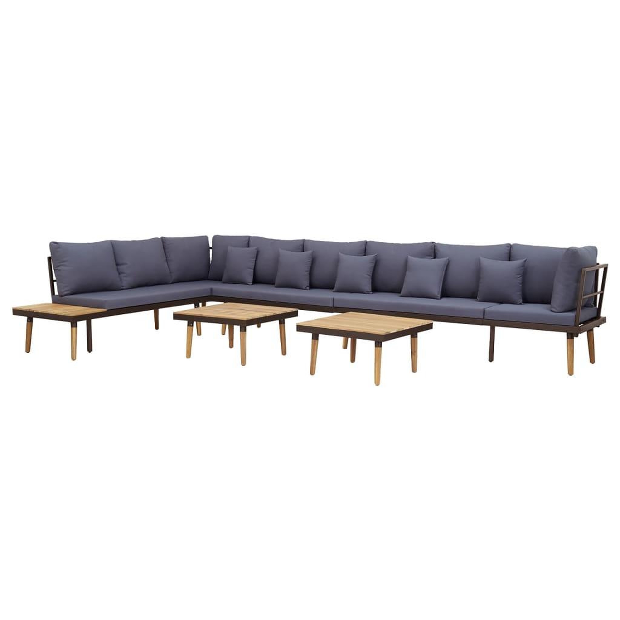 Voir la diapositive 2 : VIDAXL Salon de jardin a 8 places avec coussins Bois d'acacia solide