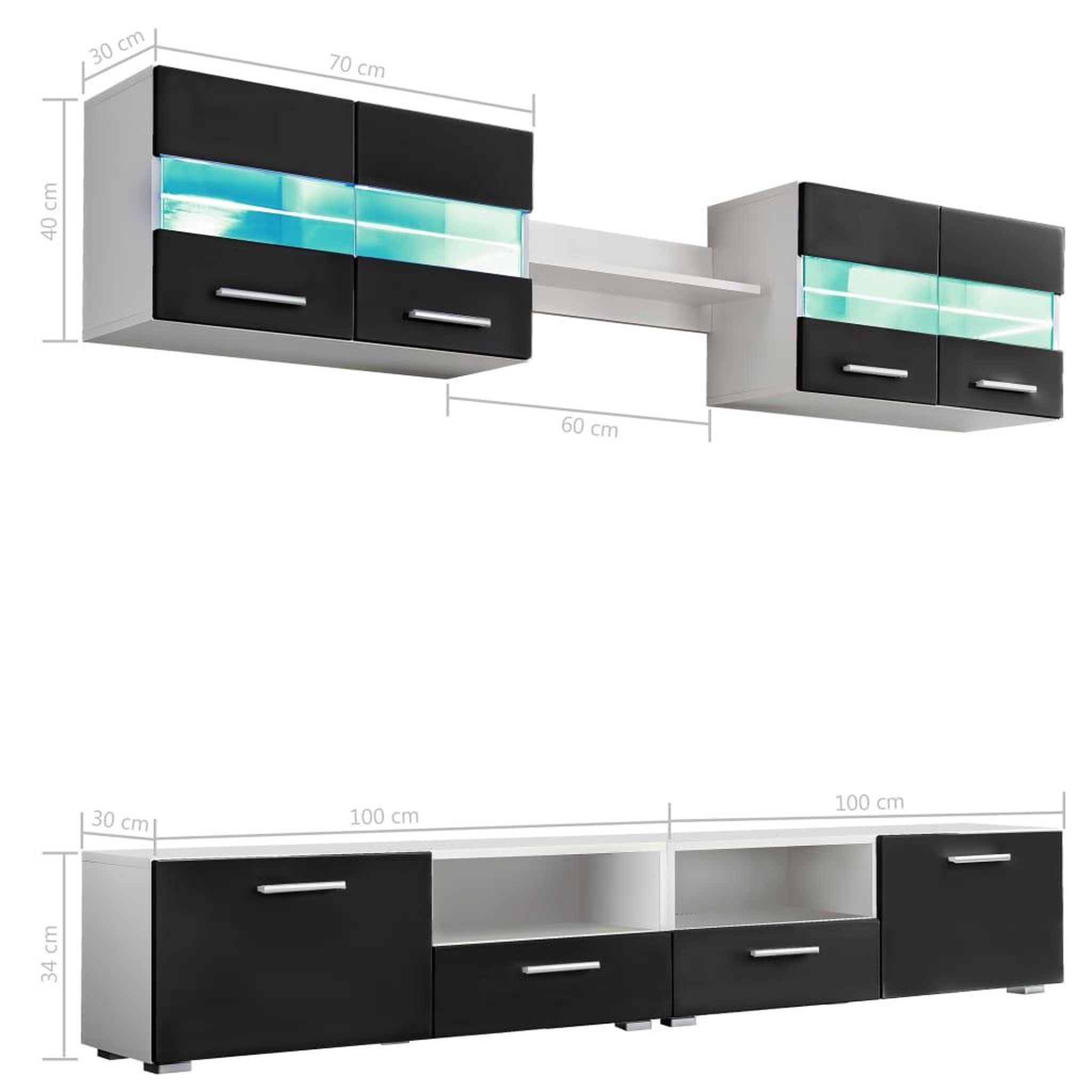 Voir la diapositive 6 : VIDAXL Ensemble mural pour TV 5 pcs avec lumieres LED Noir brillant
