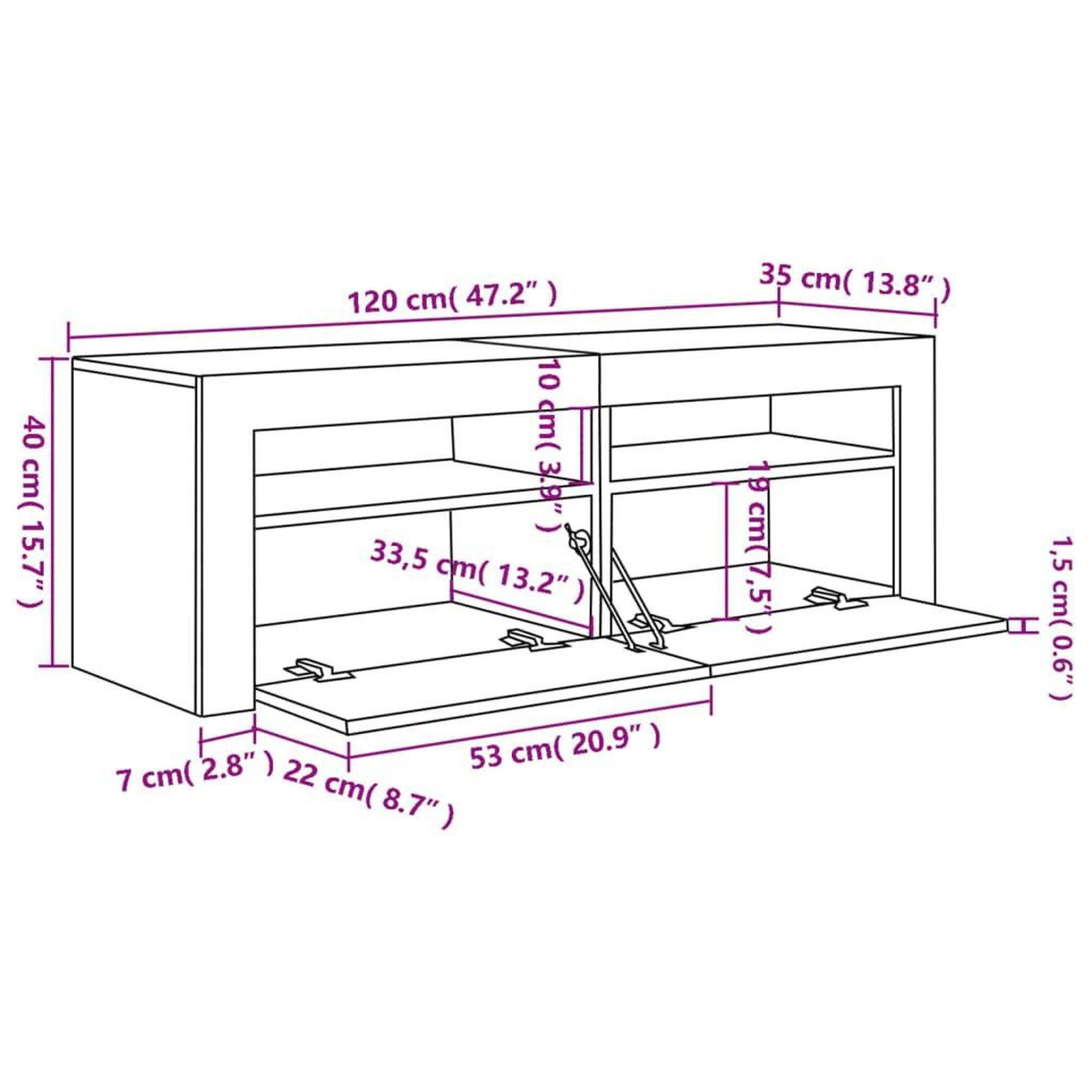 Voir la diapositive 6 : VIDAXL Meuble TV avec lumieres LED gris beton 120x35x40 cm