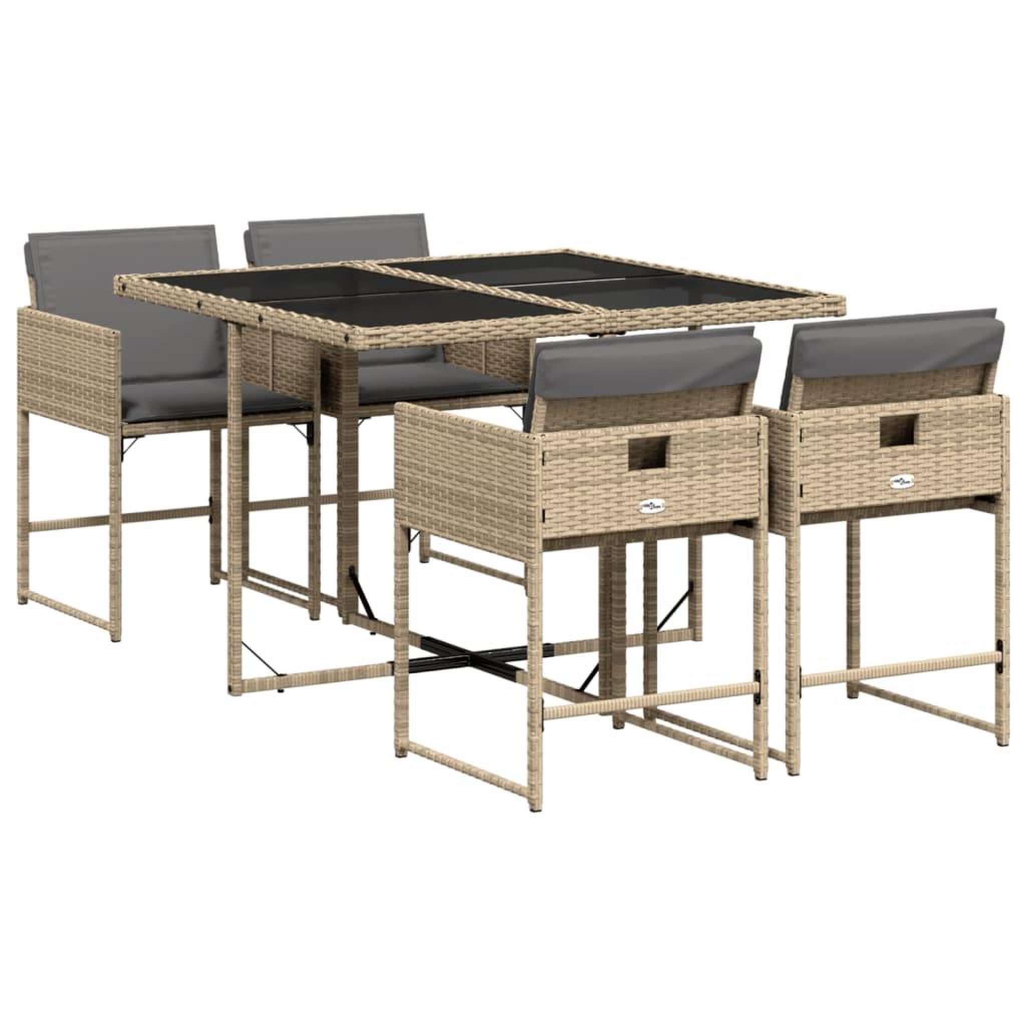 Voir la diapositive 2 : VIDAXL Ensemble a manger de jardin coussins 5 pcs melange beige rotin