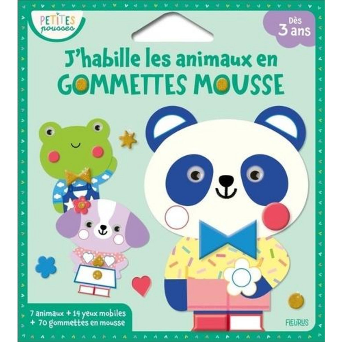 J'HABILLE LES ANIMAUX EN GOMMETTES MOUSSE. 7 ANIMAUX + 14 YEUX MOBILES + 70 GOMMETTES EN MOUSSE, Dérodit Clémentine
