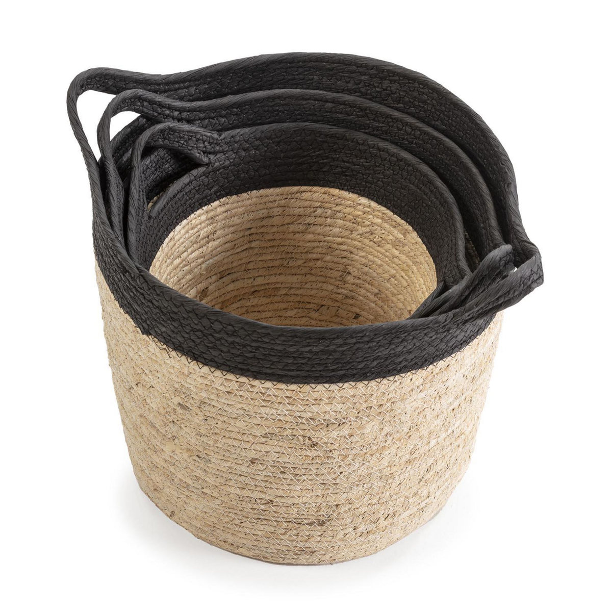 VS VENTA-STOCK Set de 3 paniers Otilia fibre naturelle et papier, noir/beige