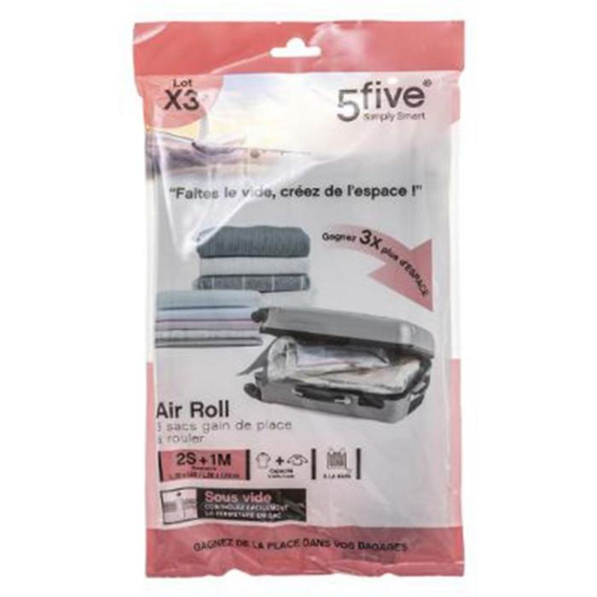 FIVE Lot de 3 Sacs de Rangement  Air Roll  70cm Blanc