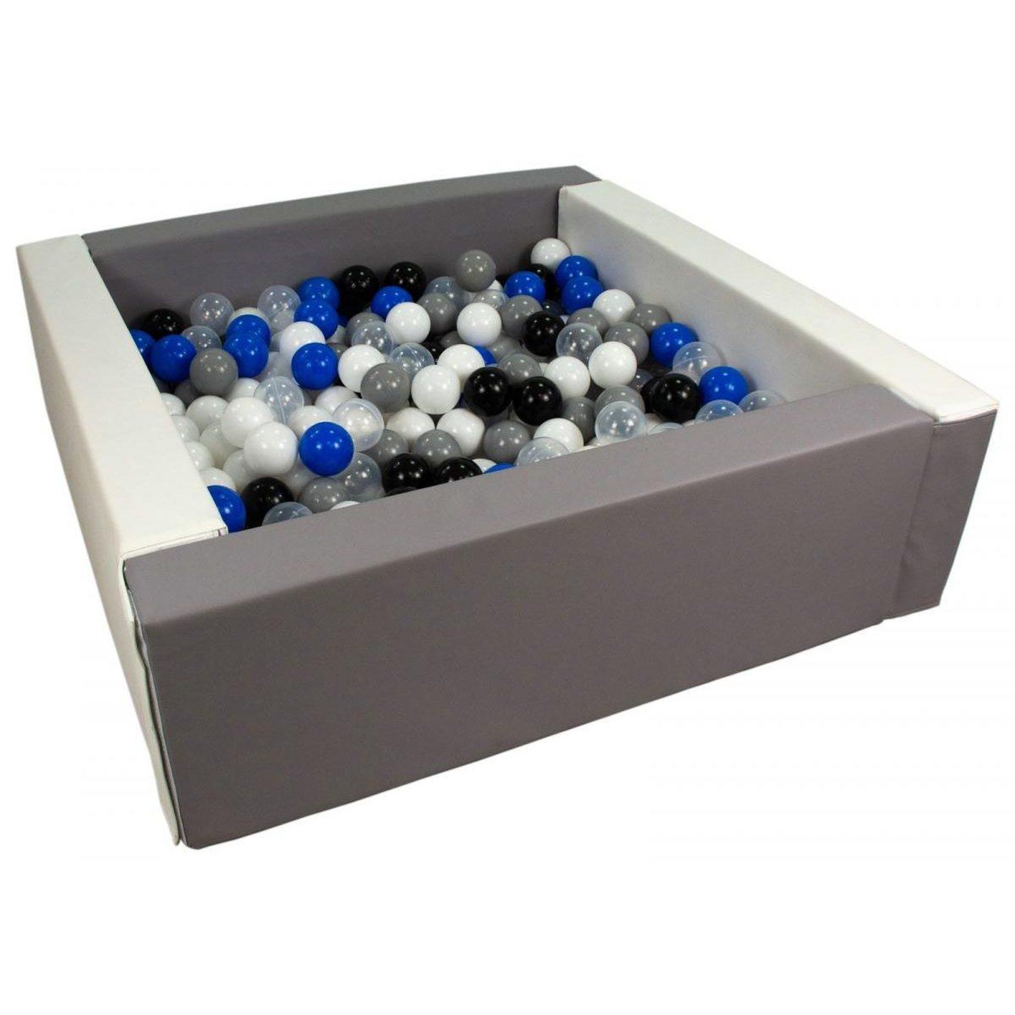 VELINDA Piscine à balles carrée avec 300 balles - blanc, gris/noir, blanc, transparent, bleu, gris
