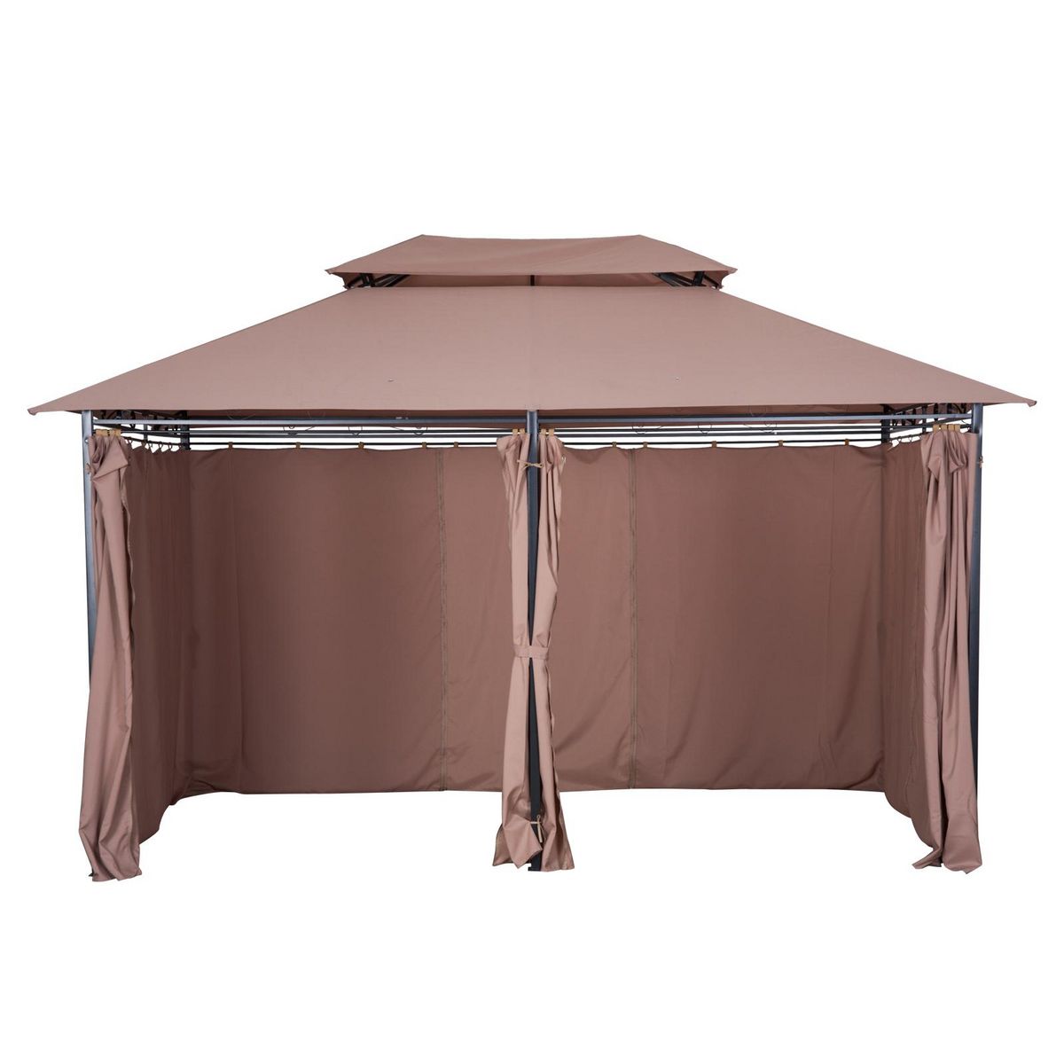 OUTSUNNY Tonnelle barnum pavillon de jardin style colonial double toit toiles latérales amovibles 3L x 4l x 2,65H m chocolat