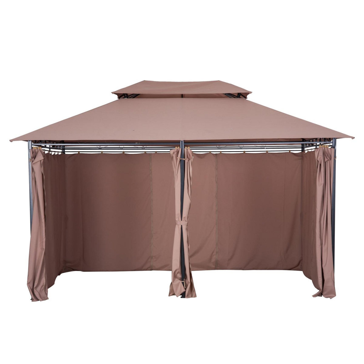 OUTSUNNY Tonnelle barnum pavillon de jardin style colonial double toit toiles latérales amovibles 3L x 4l x 2,65H m chocolat