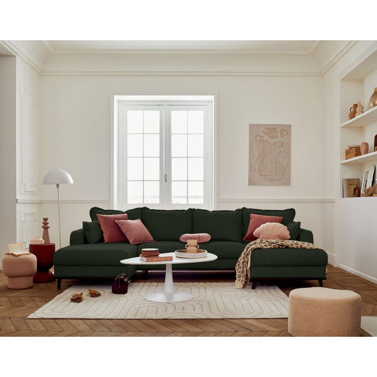 LISA DESIGN Albane - canapé panoramique en u - 7 places - convertible avec coffre - en velours côtelé