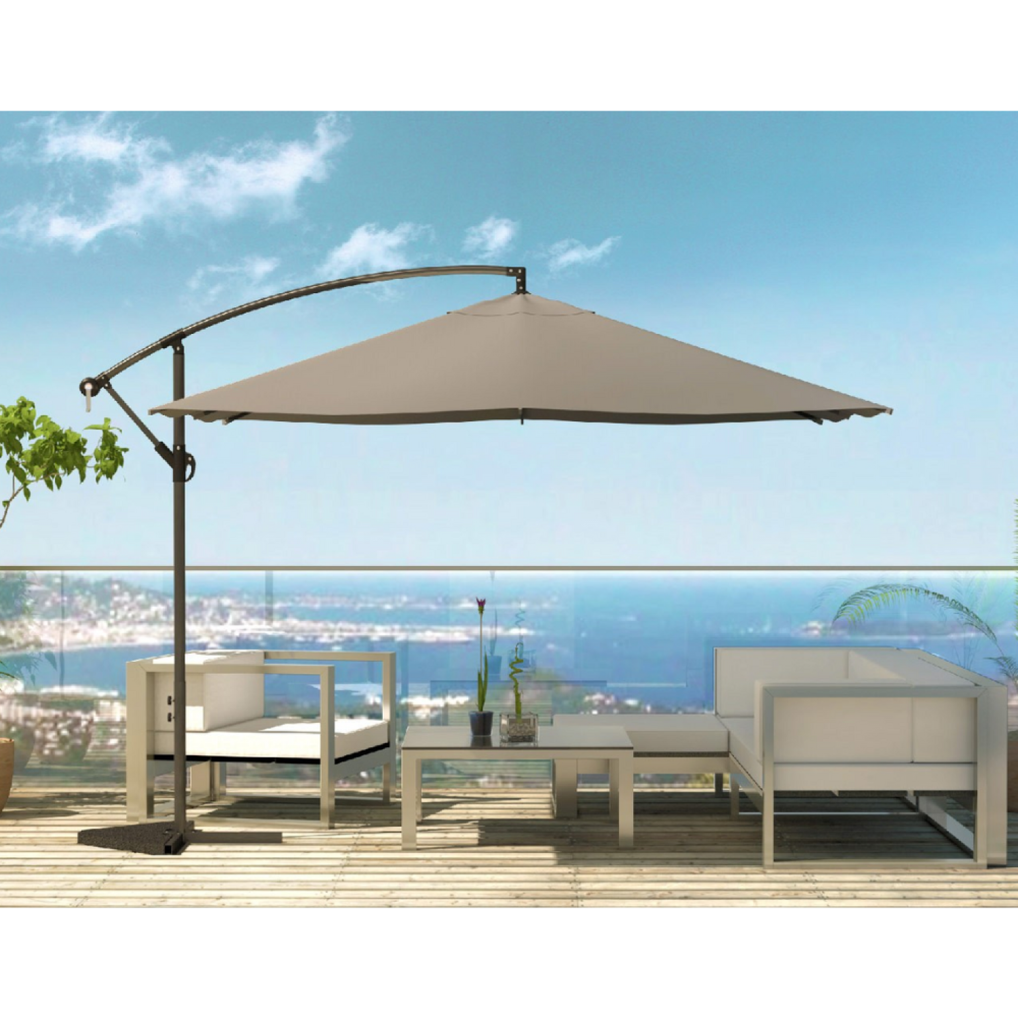 Voir la diapositive 4 : CONCEPT USINE Parasol gris déporté carré 3 x 3 m solenzara