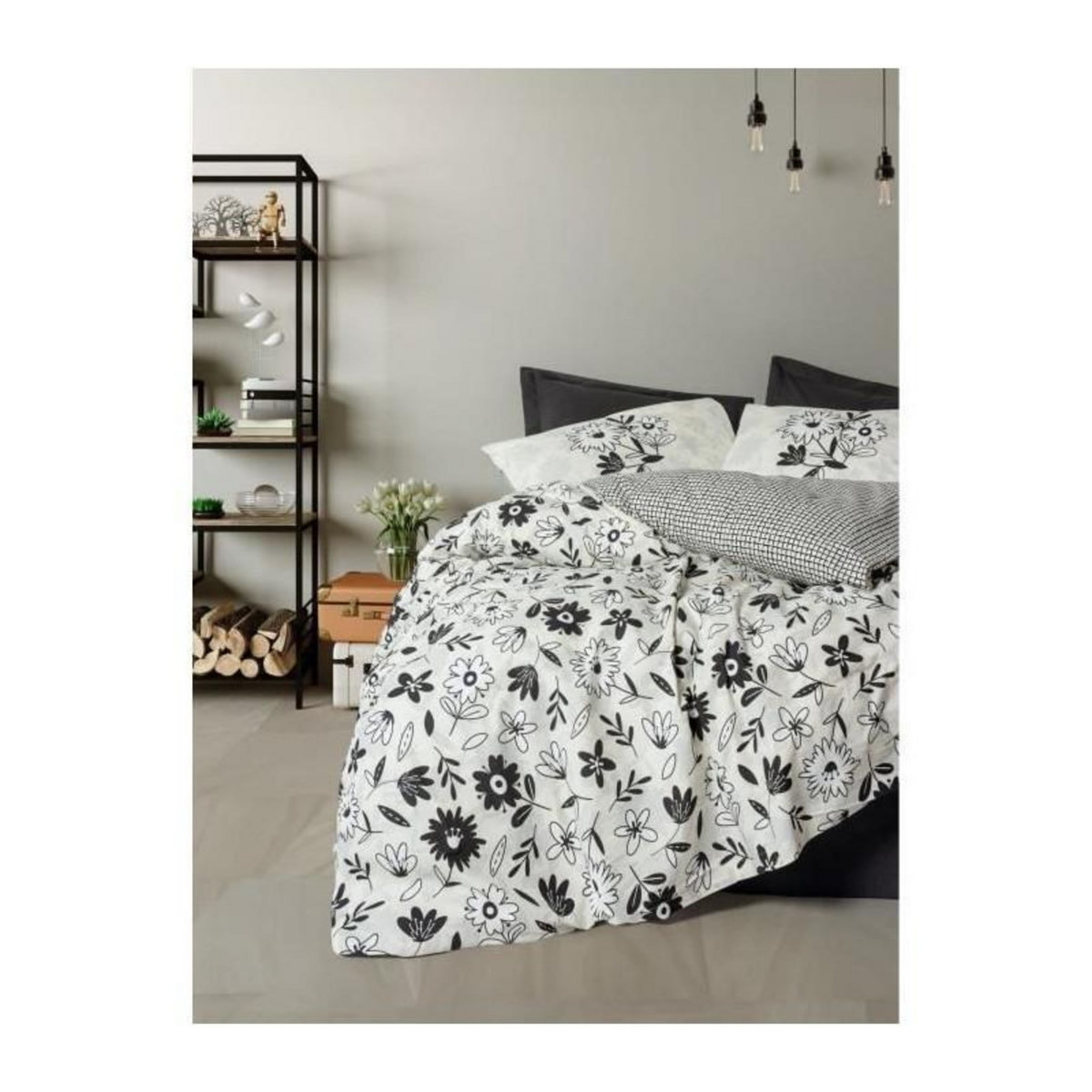 GENERIQUE Parure de lit - 129CTN64831 - 1 housse de couette 220 x 240 cm + 2 taies d'oreiller 60 x 60 cm - 100% coton ranforcé - Noir