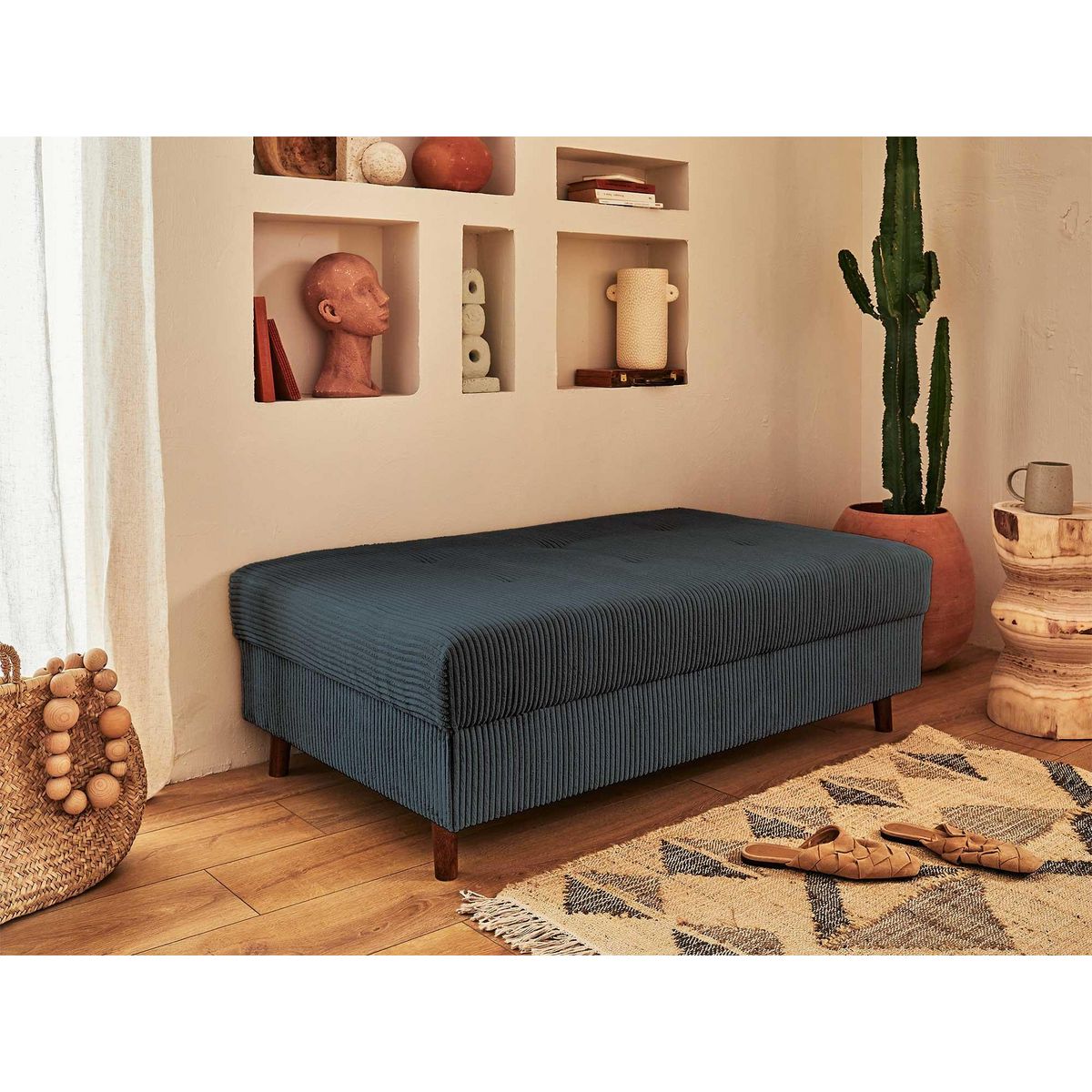 LISA DESIGN Rune - canapé d'angle gauche - 4 places - avec pouf d'appoint - en velours côtelé