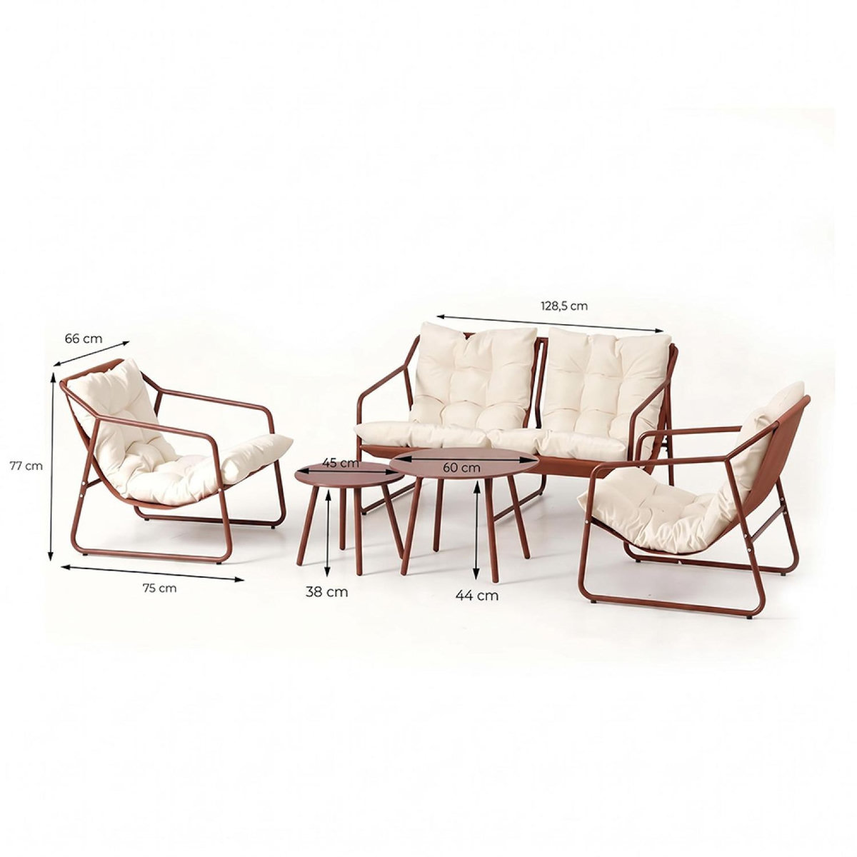 CONCEPT USINE Salon de jardin 4 places terracotta et beige avec tables basses ATRANI