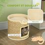 Voir la diapositive 6 : PAWHUT Panier coussin griffoir chat 3 en 1 design tonneau - Ø 38 x 37H cm - jonc de mer peluche beige