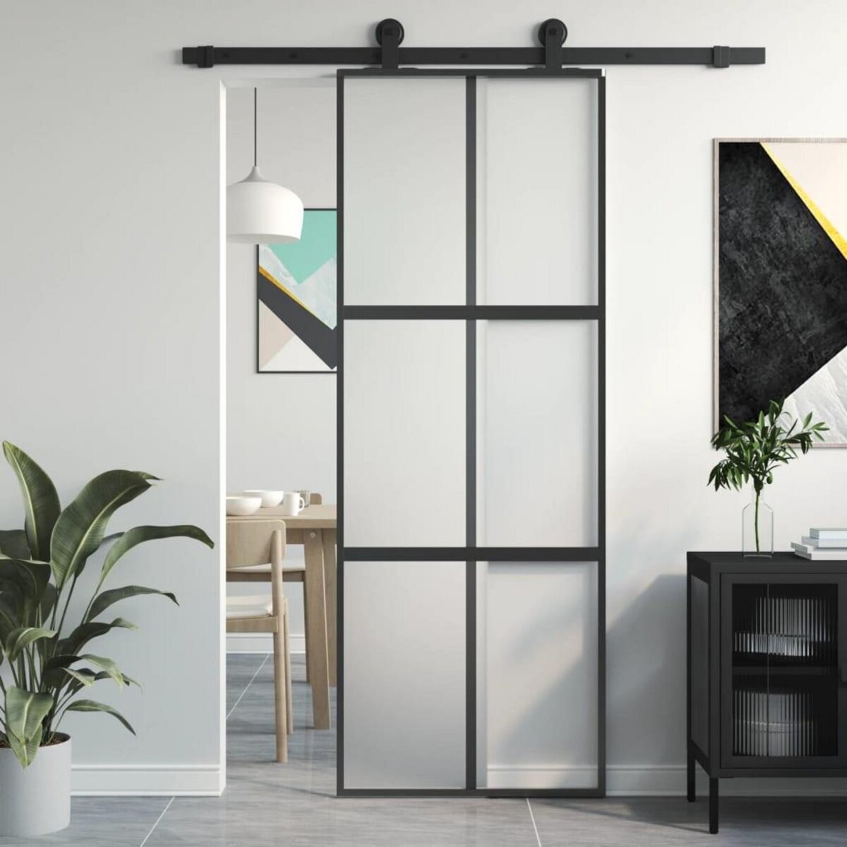 VIDAXL Porte coulissante noir 76x205 cm verre trempe aluminium