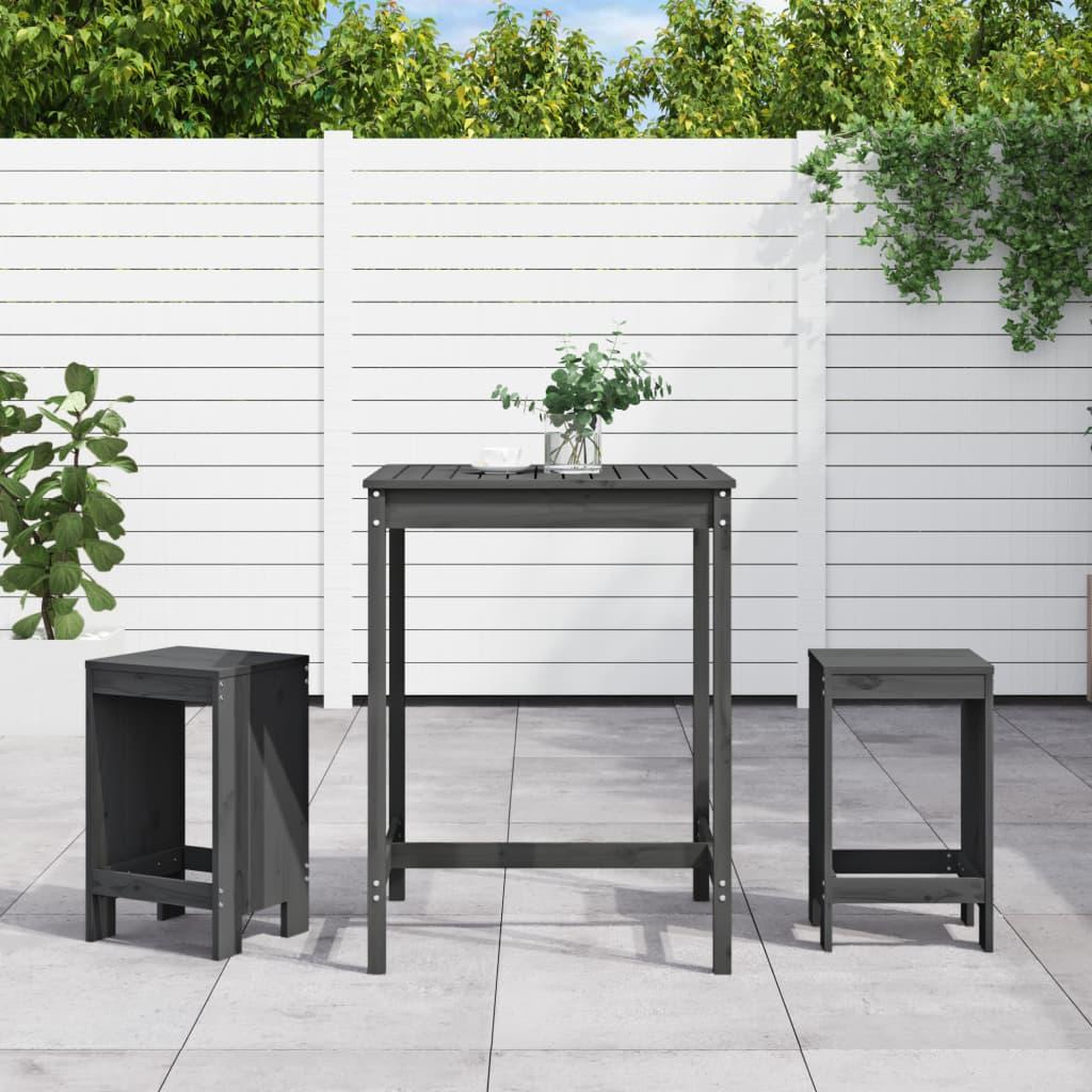 VIDAXL Ensemble de bar de jardin 3 pcs gris bois de pin massif